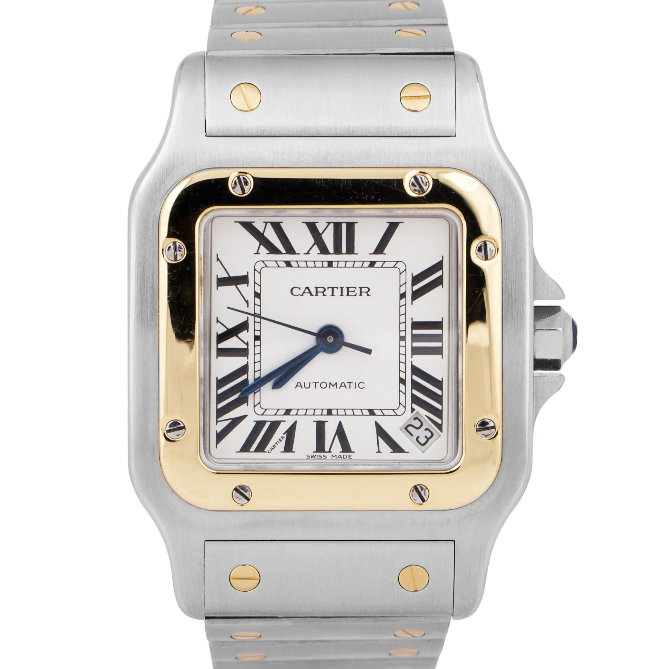MINT Cartier Santos Galbee 32mm White Roman 18K Yellow Gold Steel 2823 W20099C4
