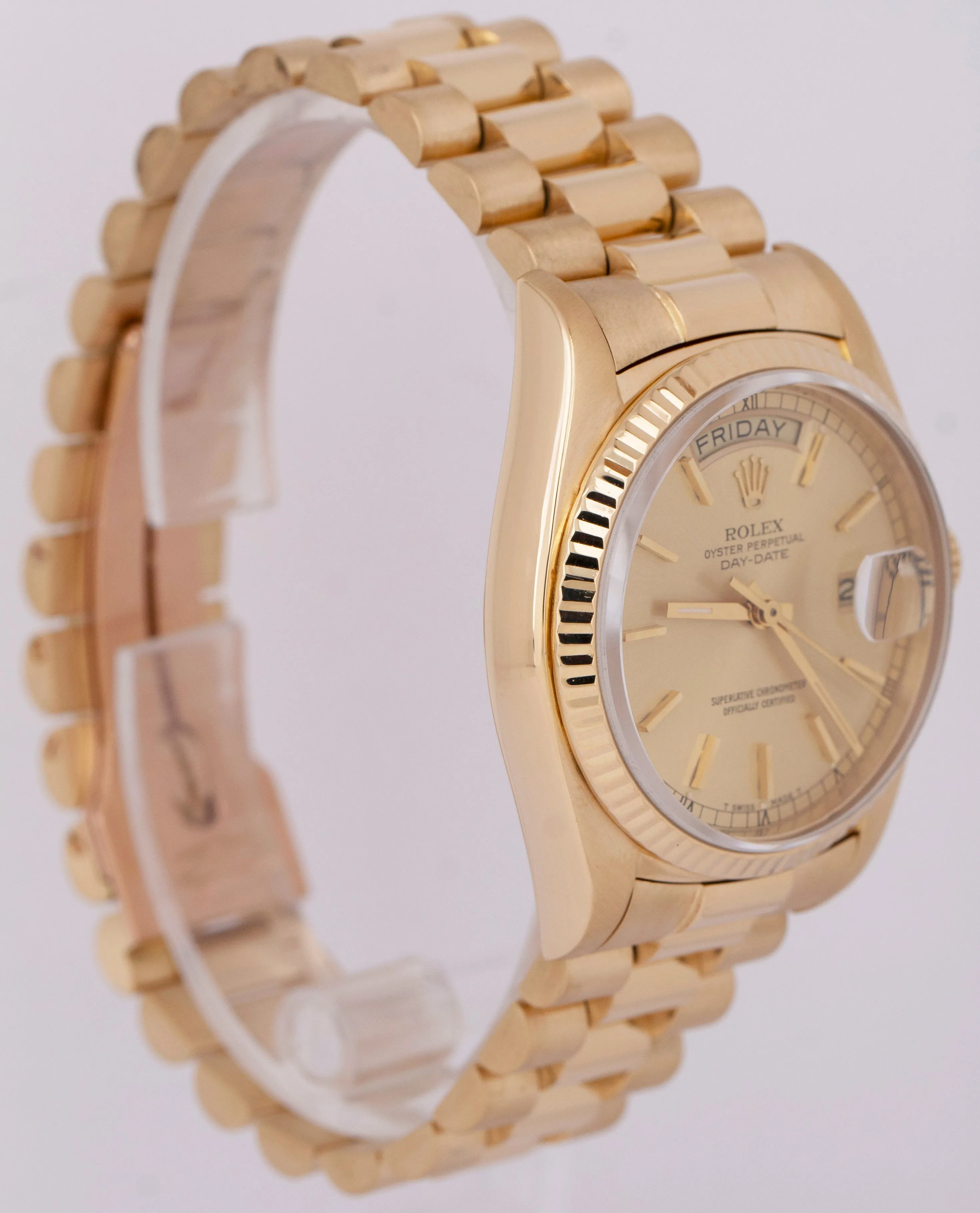 MINT Rolex Day-Date President 36mm Champagne 18K Yellow Gold Fluted Watch 18038
