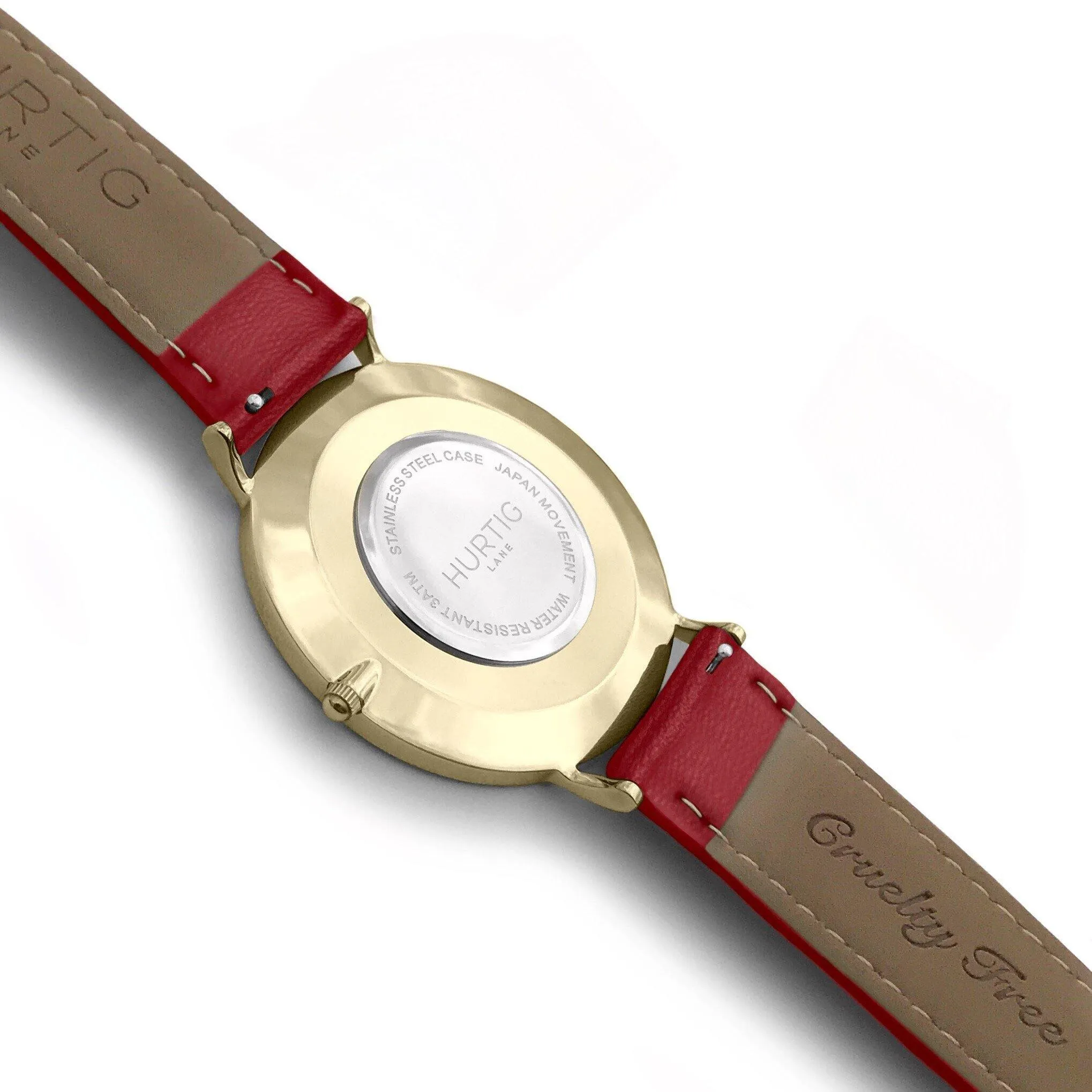 Moderna Vegan Leather Watch Gold, Black & Cherry