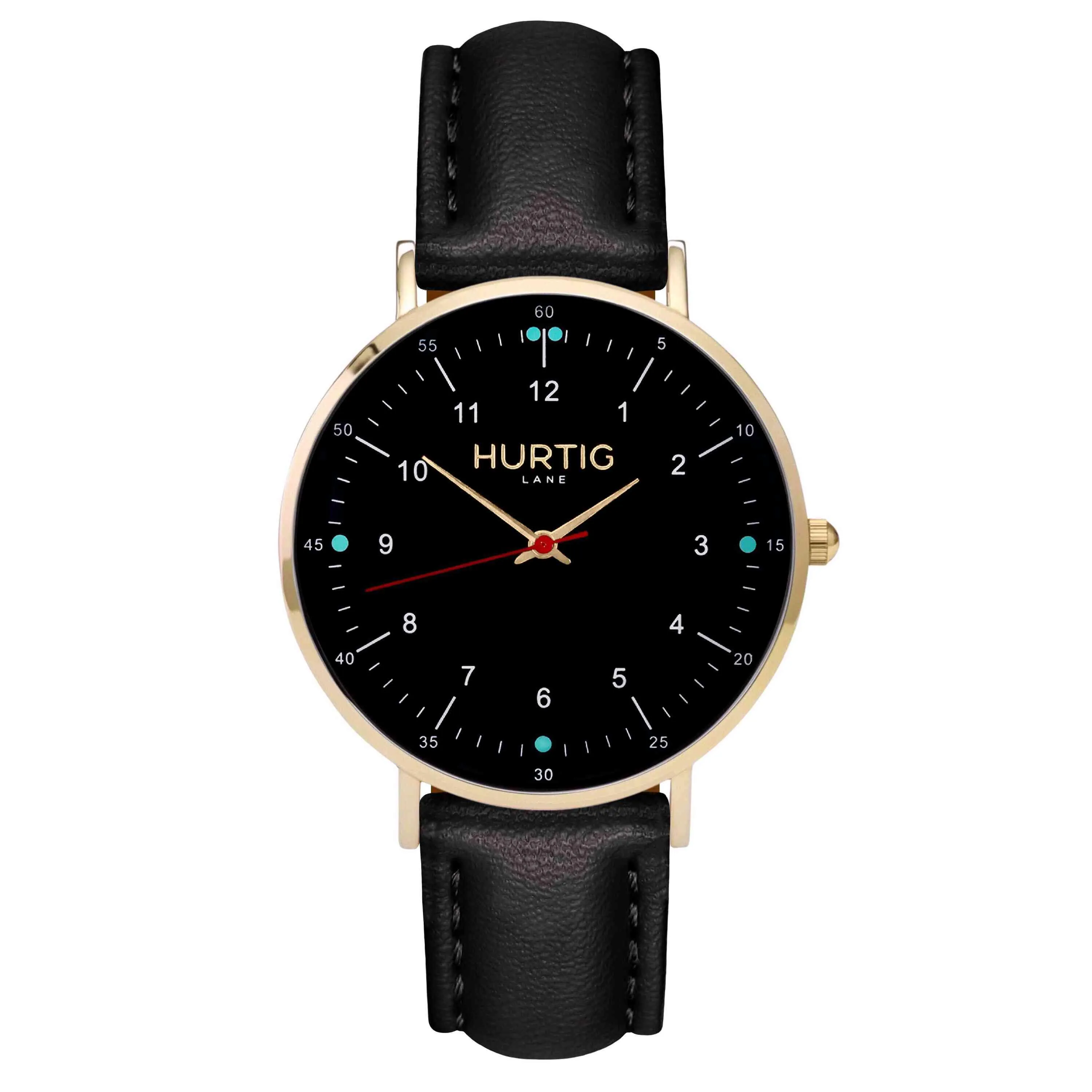 Moderna Vegan Leather Watch Gold, Black & Cherry