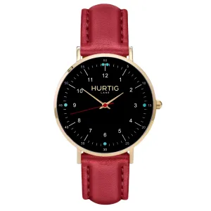 Moderna Vegan Leather Watch Gold, Black & Cherry
