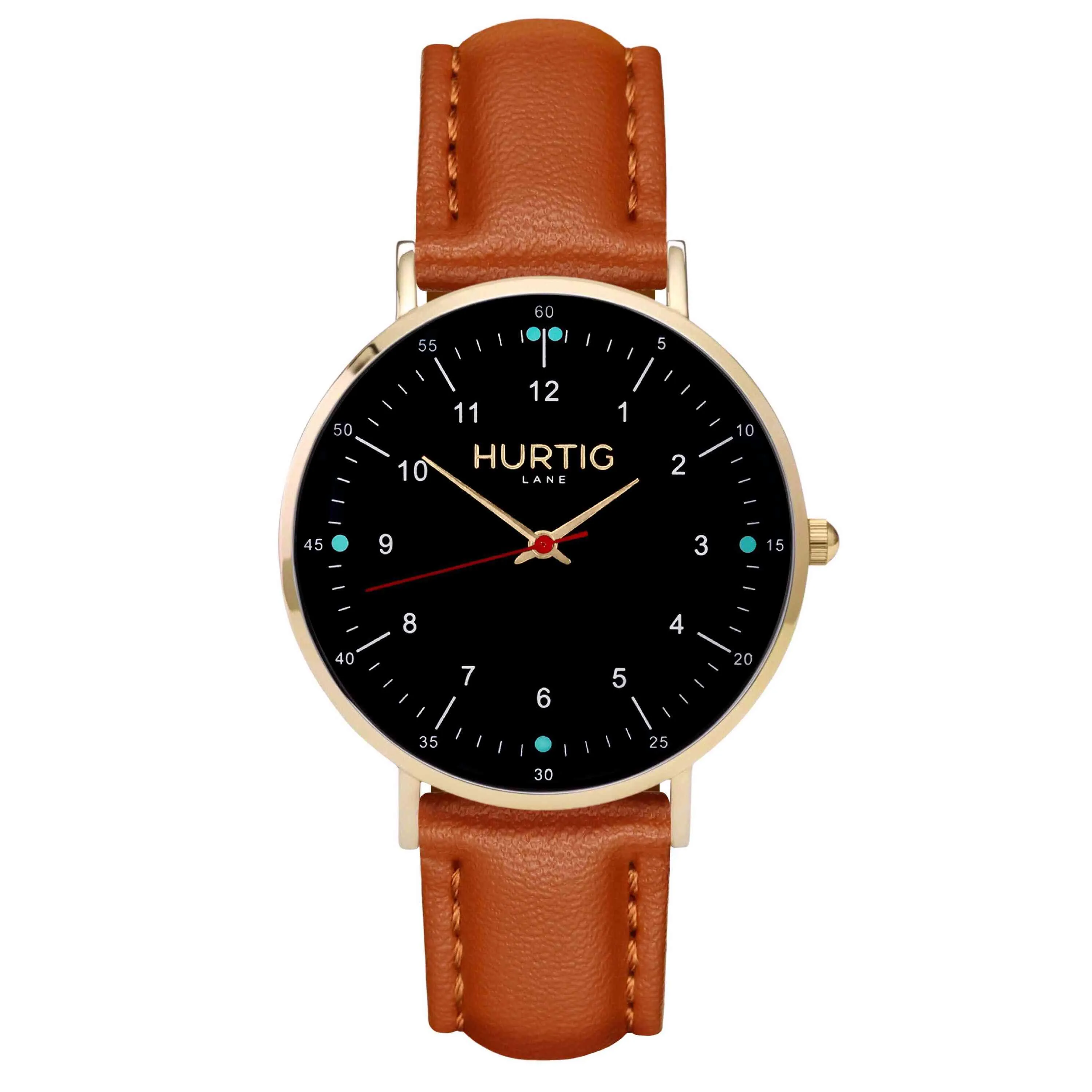 Moderna Vegan Leather Watch Gold, Black & Cherry