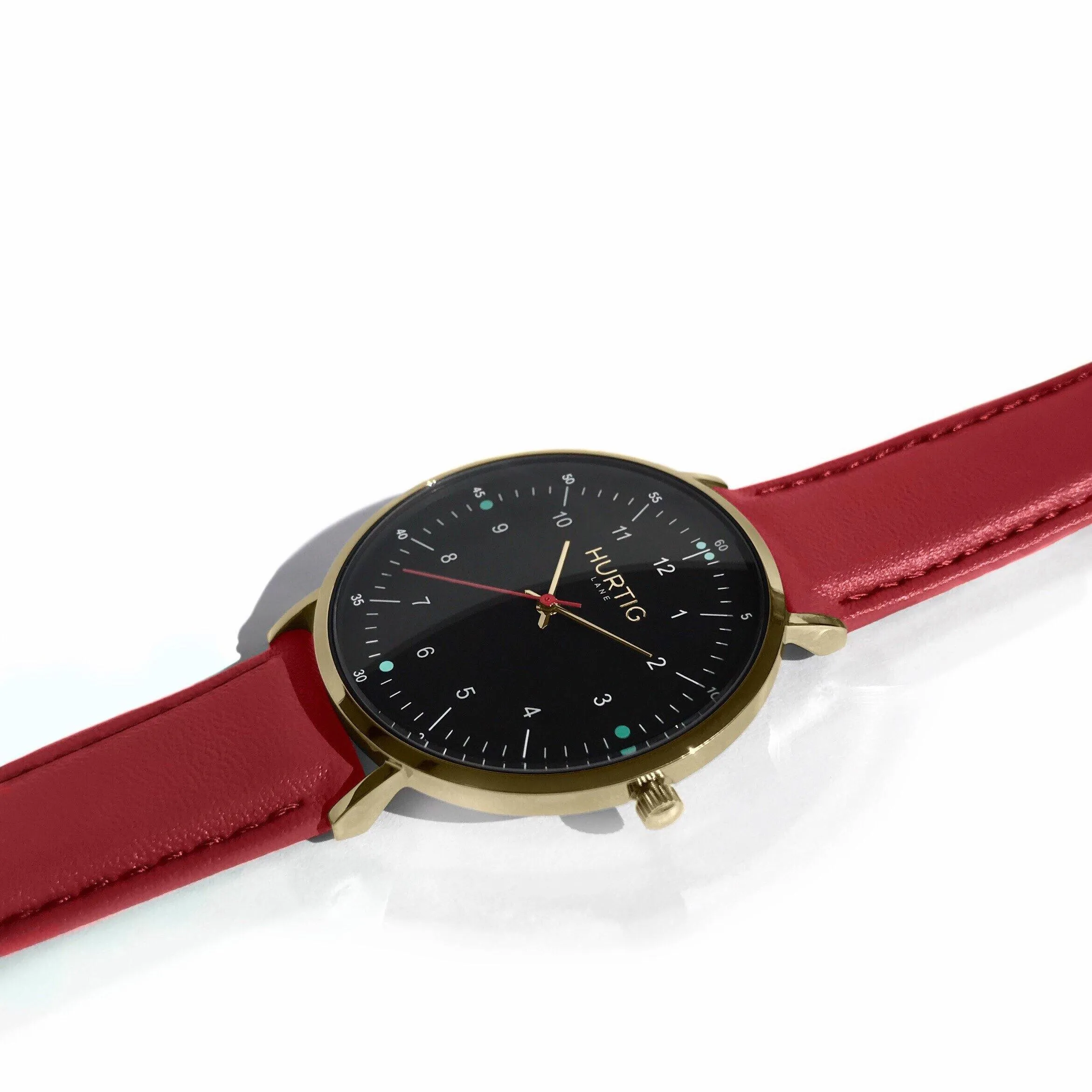 Moderna Vegan Leather Watch Gold, Black & Cherry