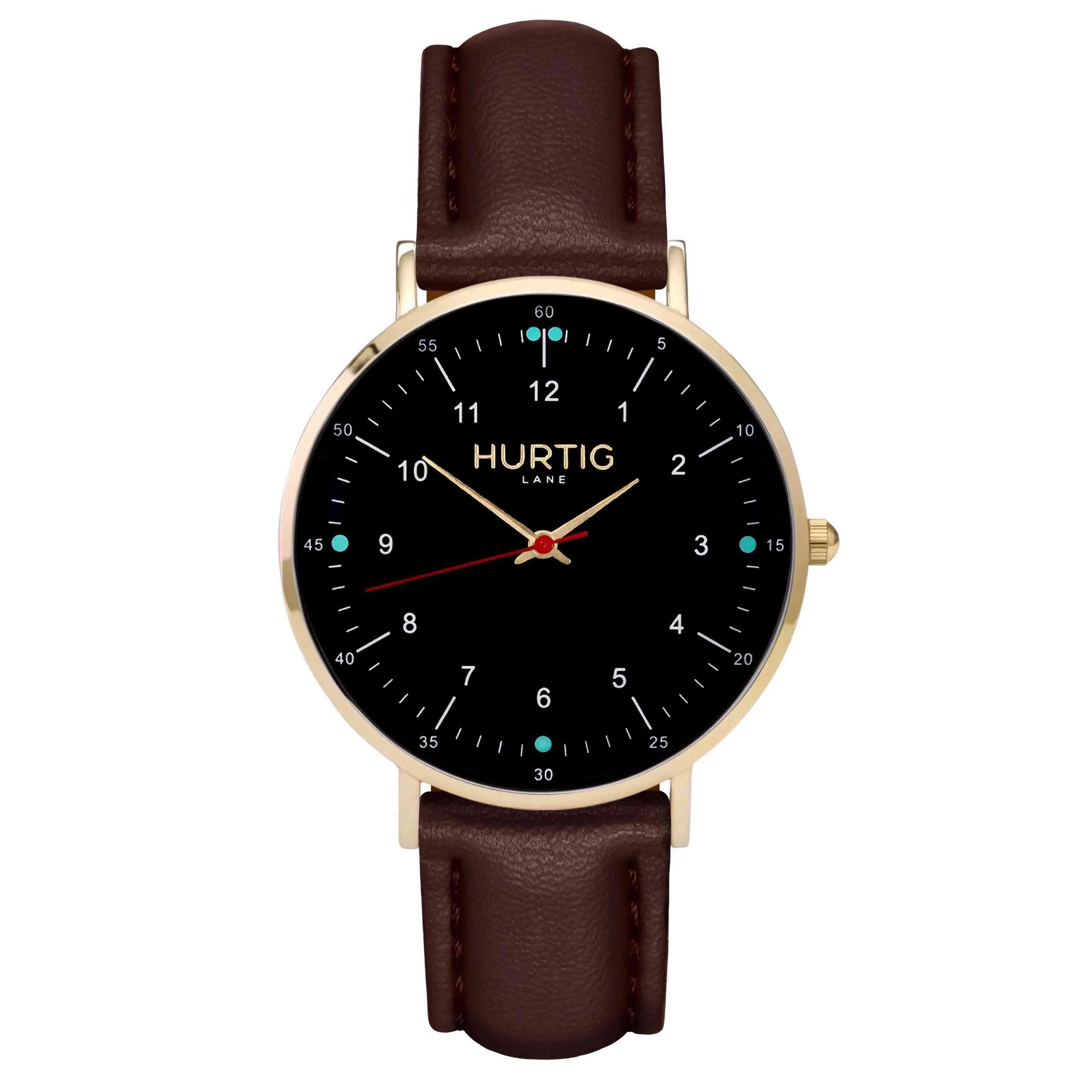 Moderna Vegan Leather Watch Gold, Black & Cherry