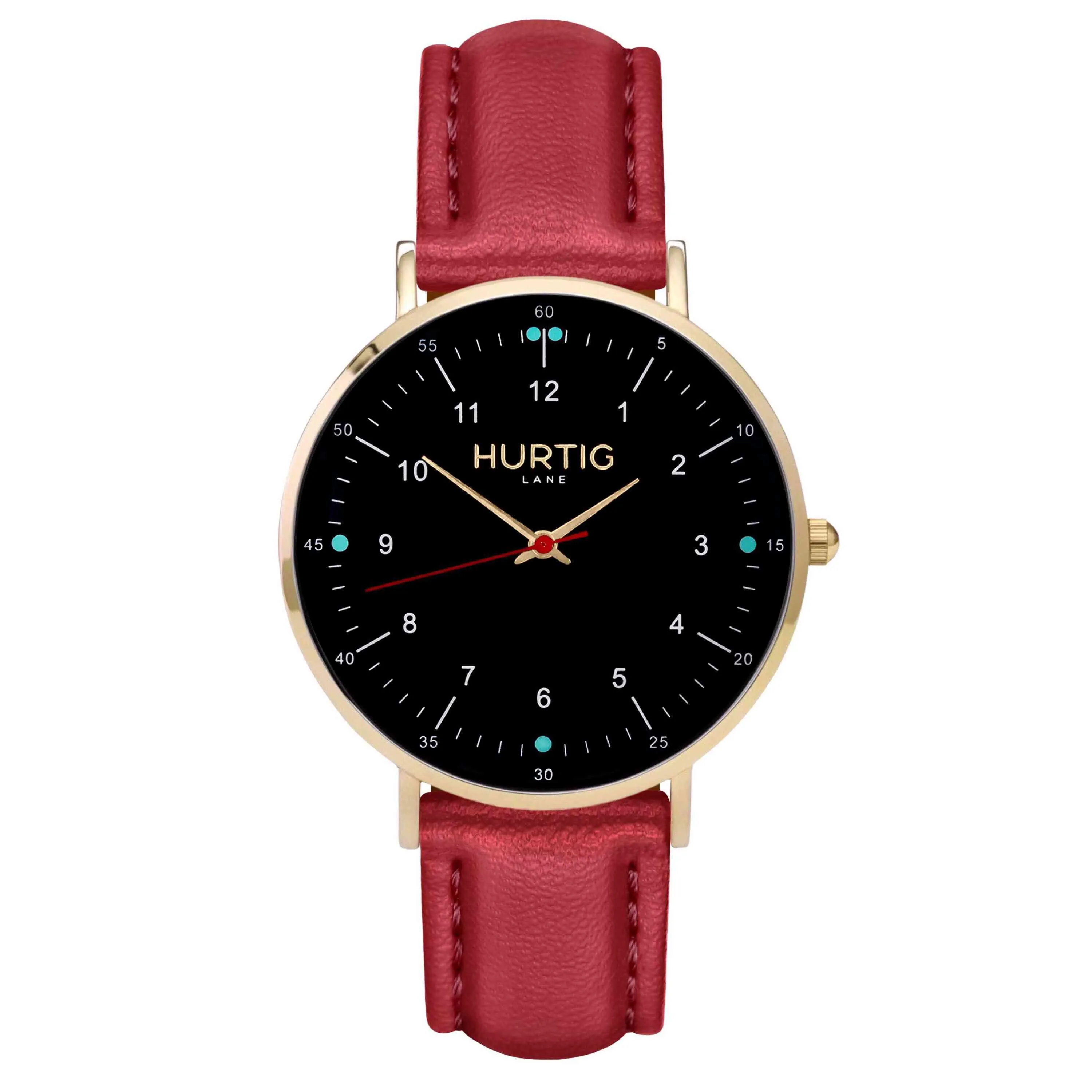 Moderna Vegan Leather Watch Gold, Black & Cherry