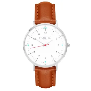 Moderna Vegan Leather Watch Silver, White & Tan