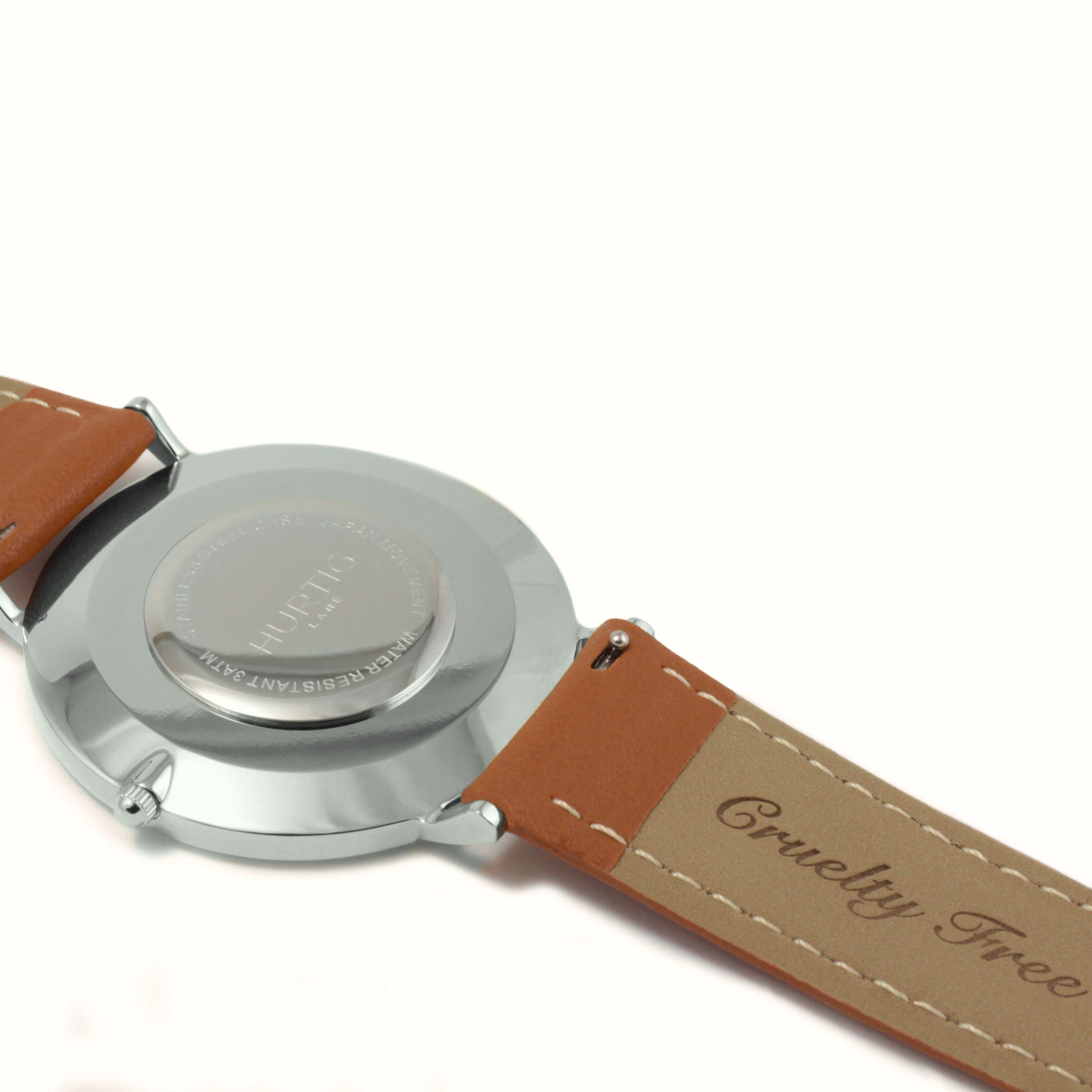 Moderna Vegan Leather Watch Silver, White & Tan