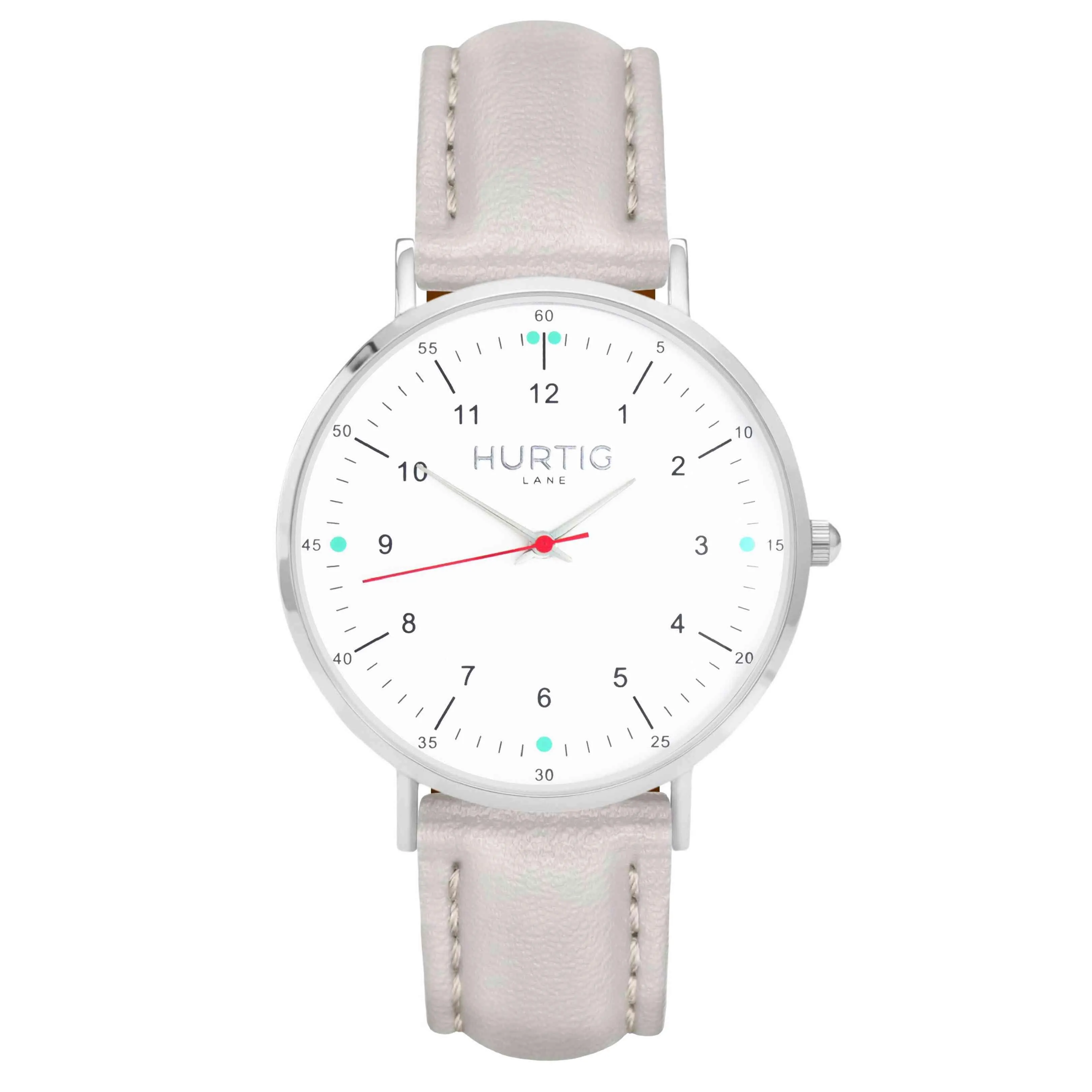 Moderna Vegan Leather Watch Silver, White & Tan