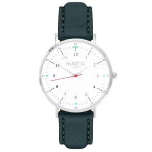 Moderna Vegan Suede Watch Silver, White & Forest Green
