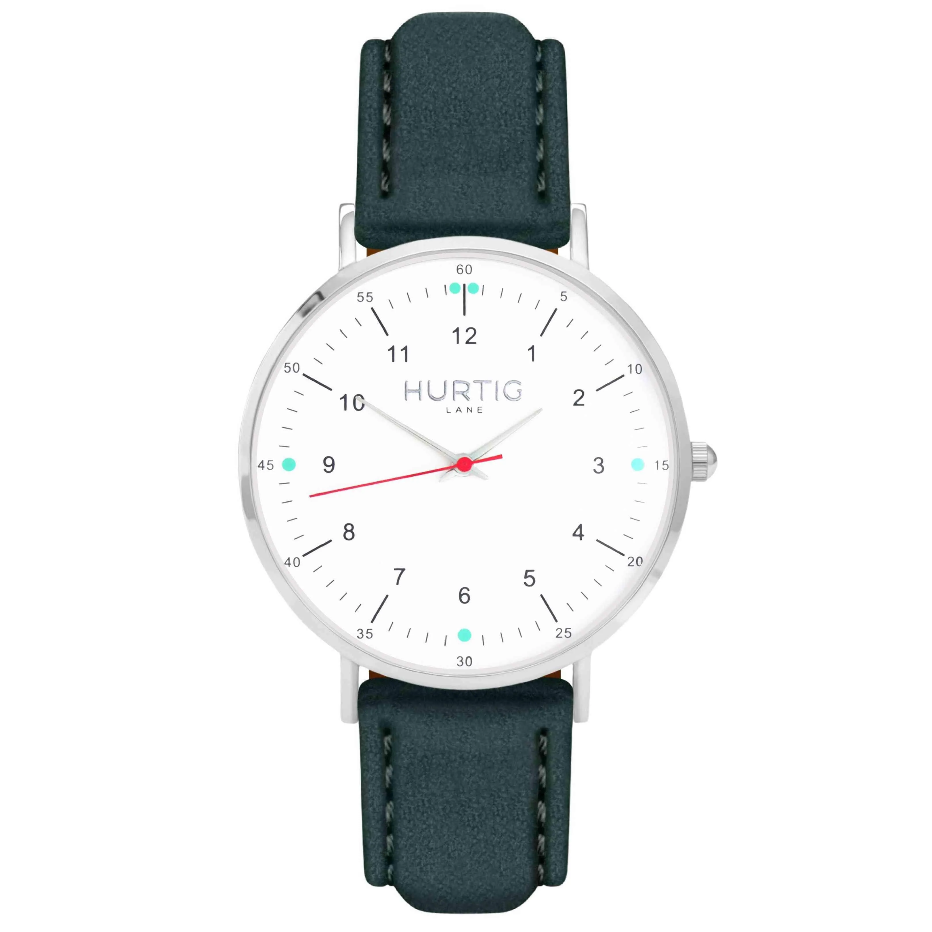 Moderna Vegan Suede Watch Silver, White & Forest Green