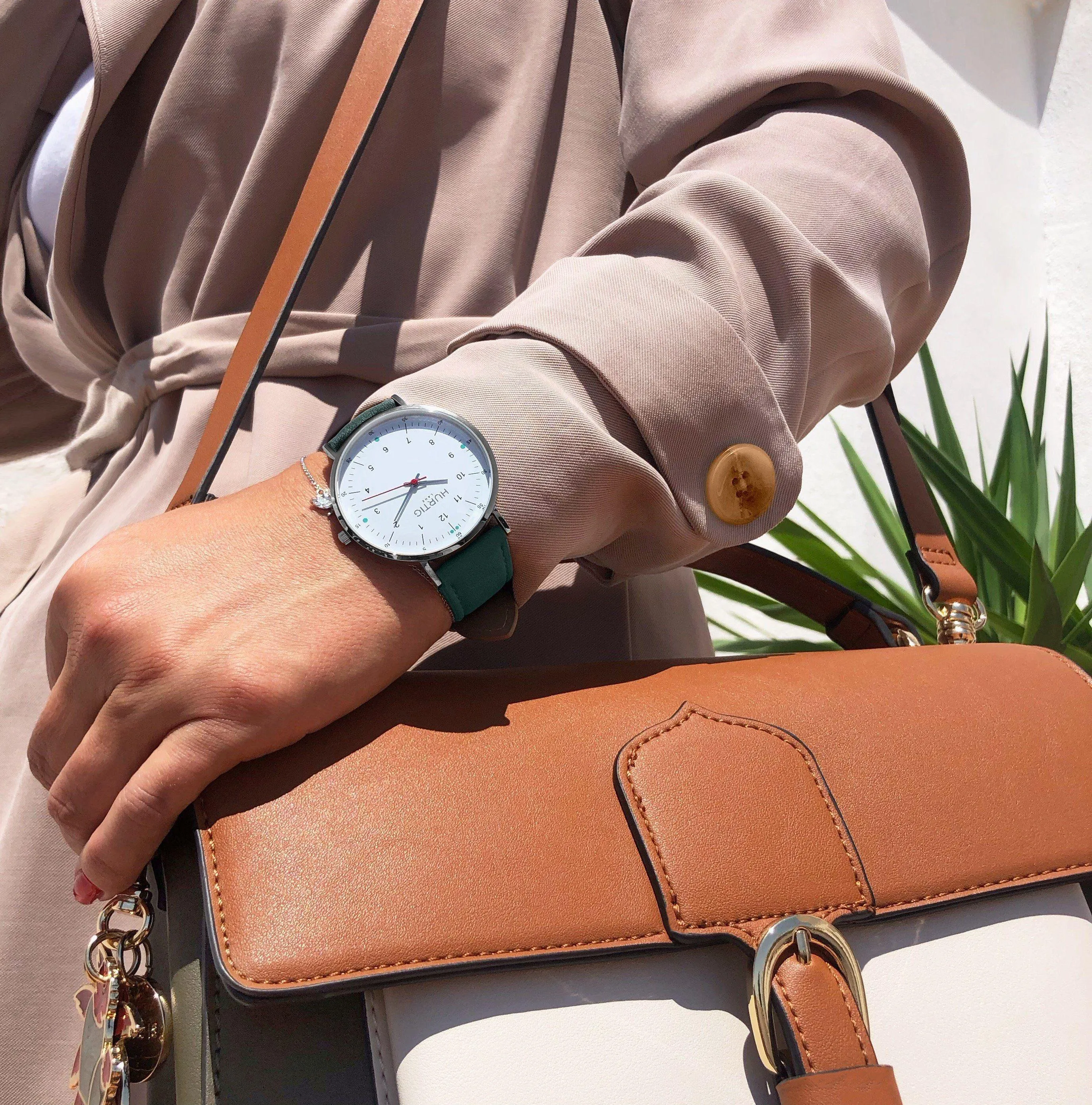 Moderna Vegan Suede Watch Silver, White & Forest Green