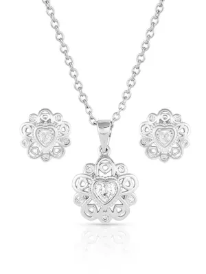Montana Silversmiths JS5357 Womens Wreathed Horseshoe Treasure Jewelry Set Silver