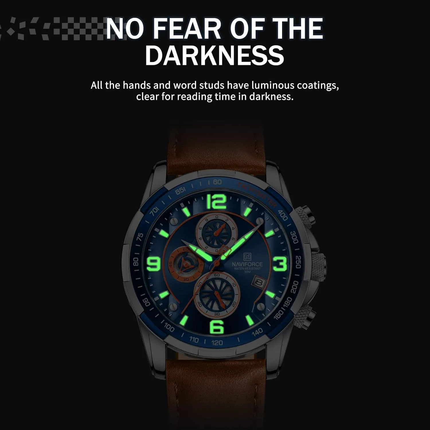 NAVIFORCE Sport Watches for Men Analog Quartz Chronograph Leather Strap Wrist Watch