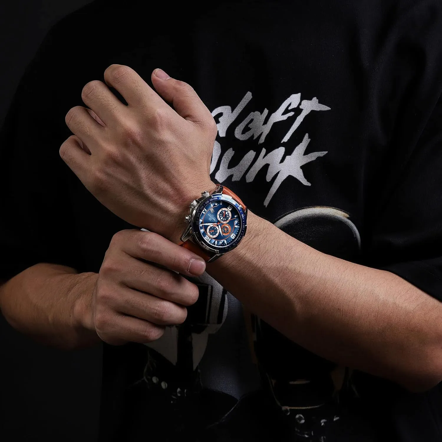 NAVIFORCE Sport Watches for Men Analog Quartz Chronograph Leather Strap Wrist Watch