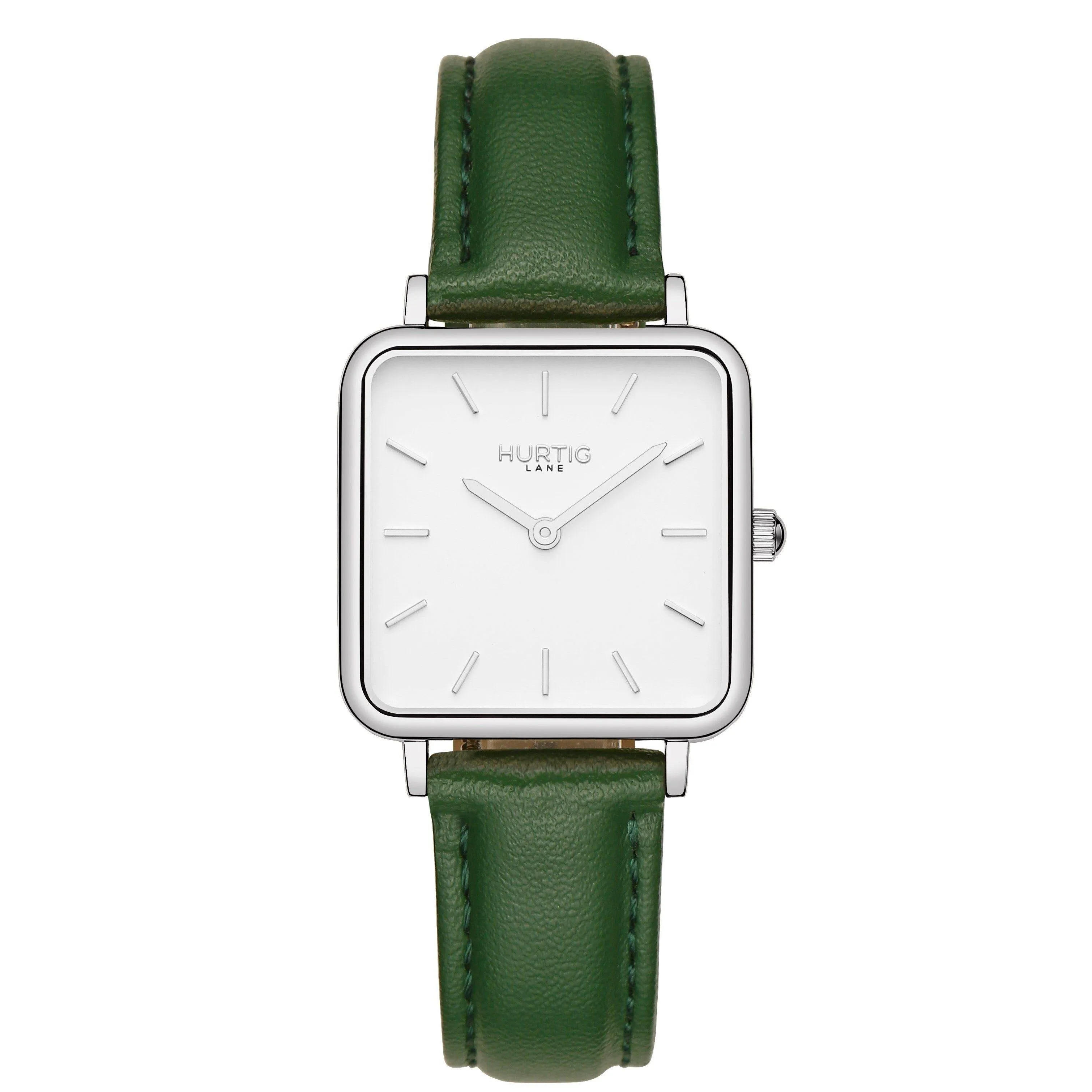 Neliö Square Vegan Leather Watch Silver, White & Chestnut