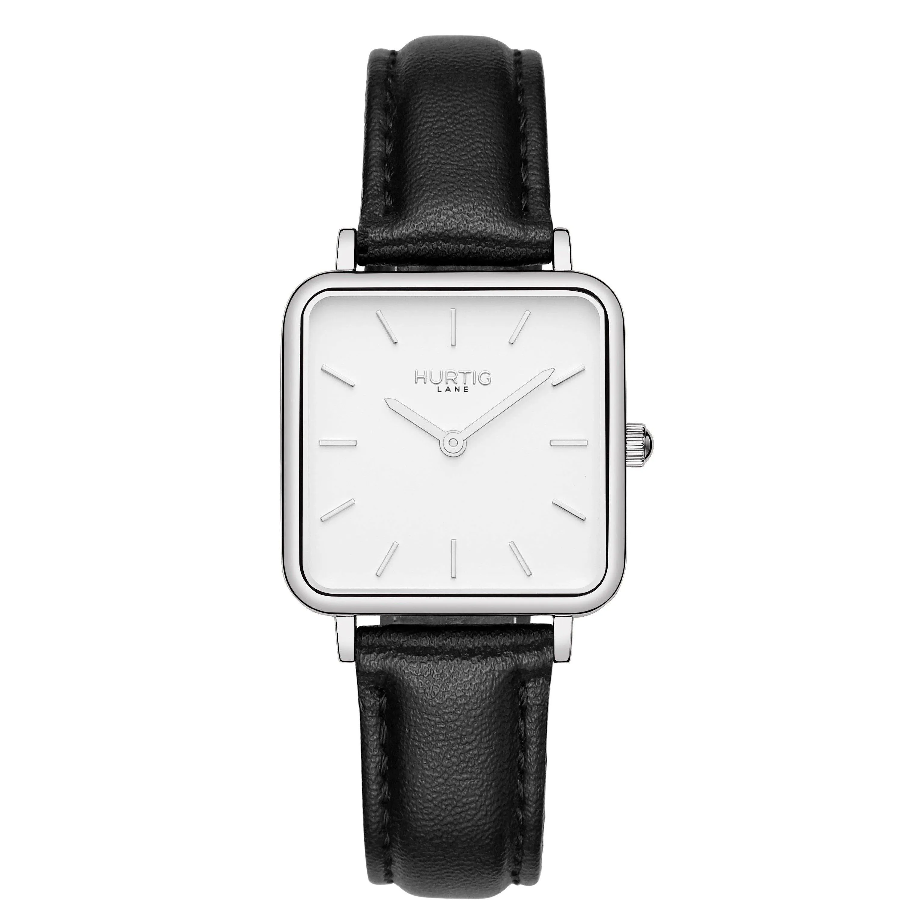 Neliö Square Vegan Leather Watch Silver, White & Chestnut