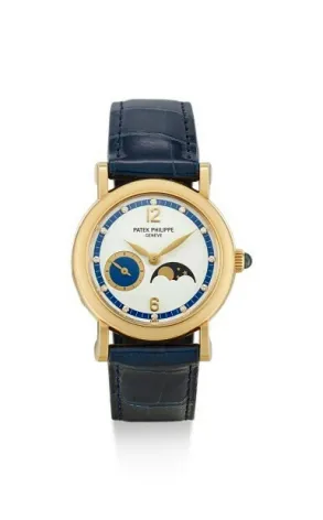 Patek Philippe Calatrava Diamond Moon Phase 18K White Gold Men's Watch