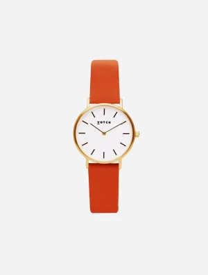 Petite Watch with Gold & White Dial | Burnt Orange Vegan Leather Strap