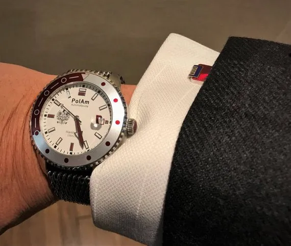 PolAm Hamtramck with shark mesh bracelet & premium Italian leather red straps