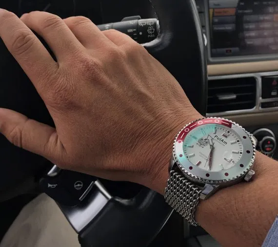 PolAm Hamtramck with shark mesh bracelet & premium Italian leather red straps