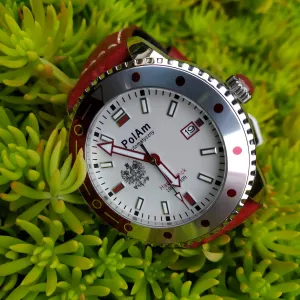 PolAm Hamtramck with shark mesh bracelet & premium Italian leather red straps