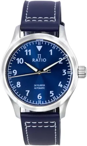 RATIO Pilot Style Watch Leather Strap Analog Display Sapphire Crystal Japanese Automatic 200M Water Resistant Casual Formal Wear Watch for Men