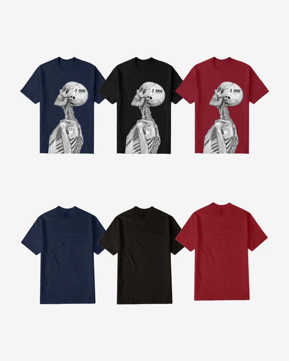Regular Fit Barcode Skeleton Front Graphic T Shirt : Gwpbast5053 - 3 Colors