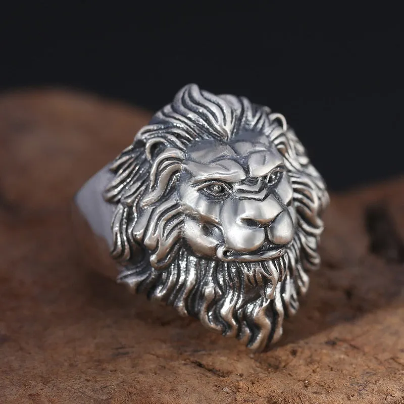 Retro Lion Domineering Ring Prairie King Men&#39;s Alloy Ring Exaggerated Ring Jewelry Gift Adjustable Opening