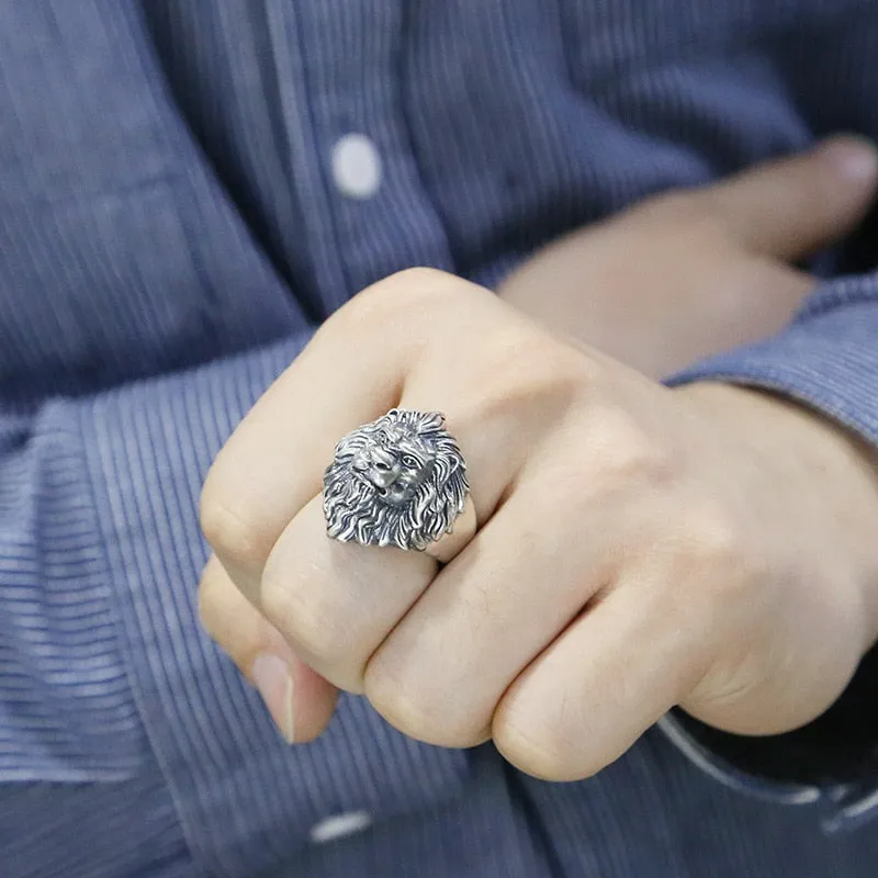 Retro Lion Domineering Ring Prairie King Men&#39;s Alloy Ring Exaggerated Ring Jewelry Gift Adjustable Opening