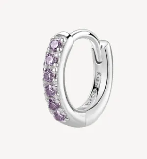 Rhodium Plated Sterling Silver Single Hoop Earrings with Amethyst CZ by Brosway