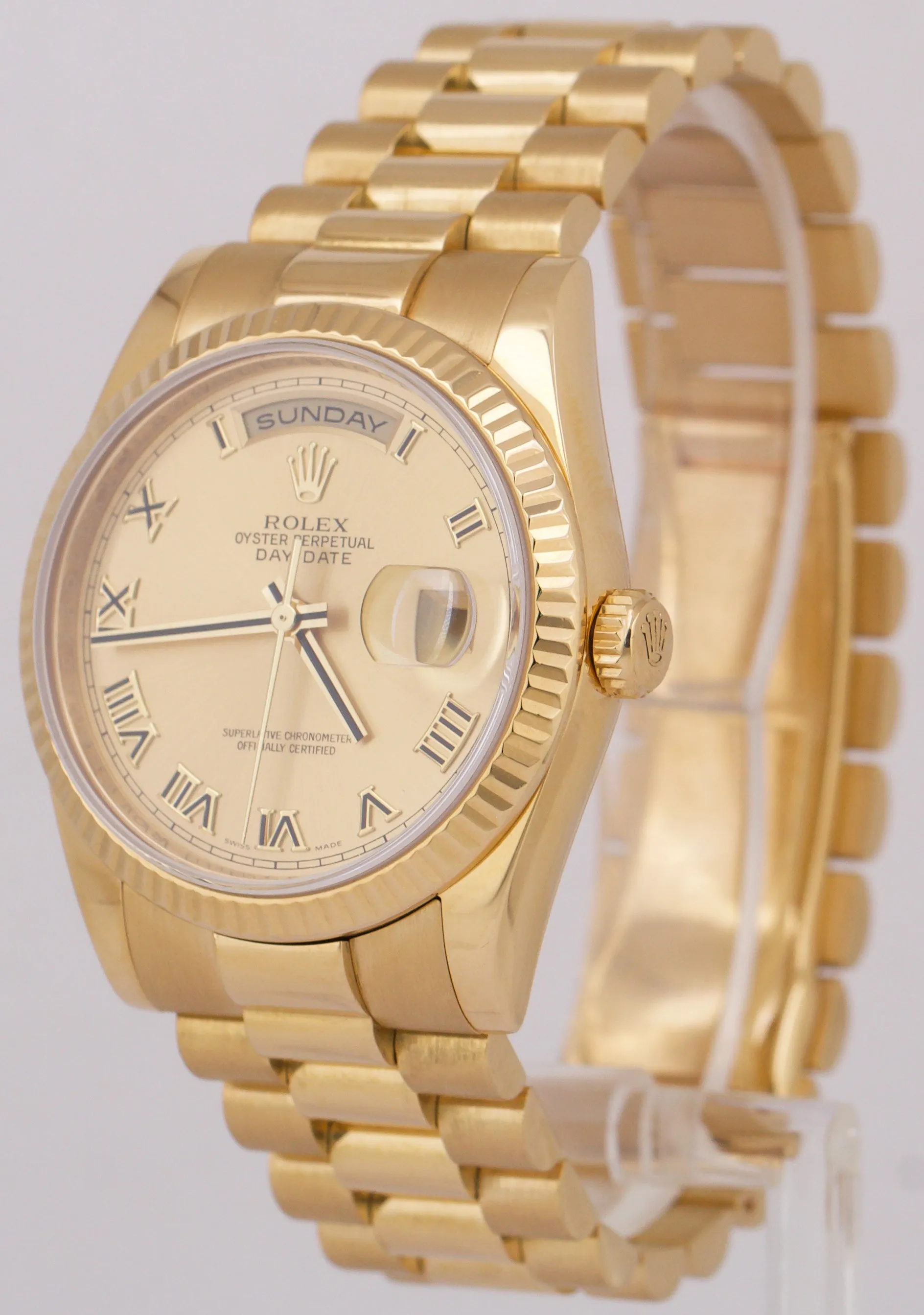 Rolex Day-Date President CHAMPAGNE ROMAN 36mm REHAUT 18K Gold NEW BUCKLE 118238
