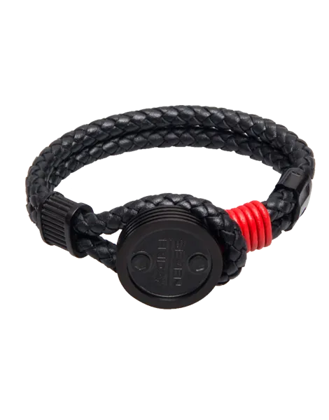 SEVENFRIDAY Bracelet - Piston Engine Black PVD & Black Leather Men's Bracelet - PST3/01 - 768913