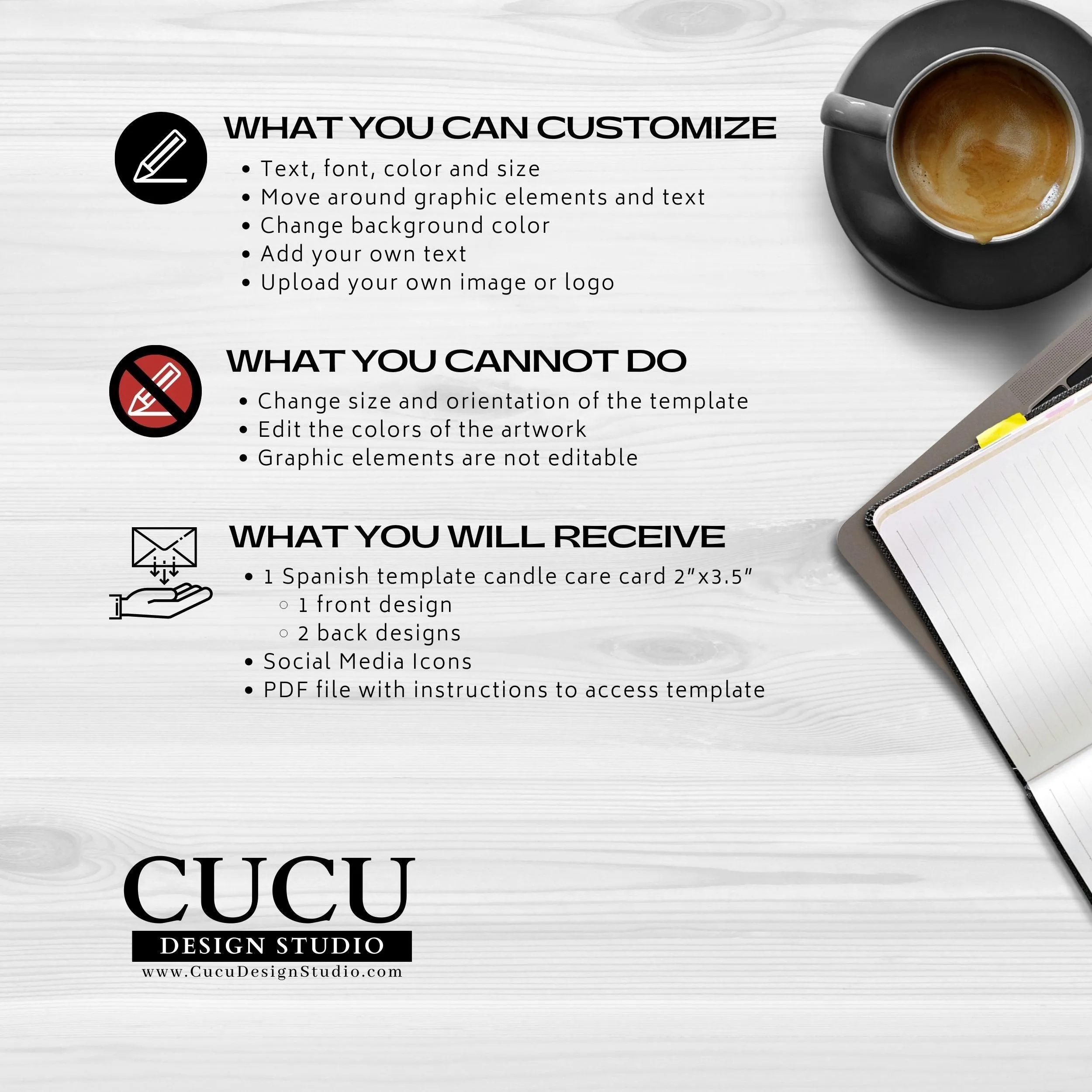 Spanish Customizable Candle Care Template Card |