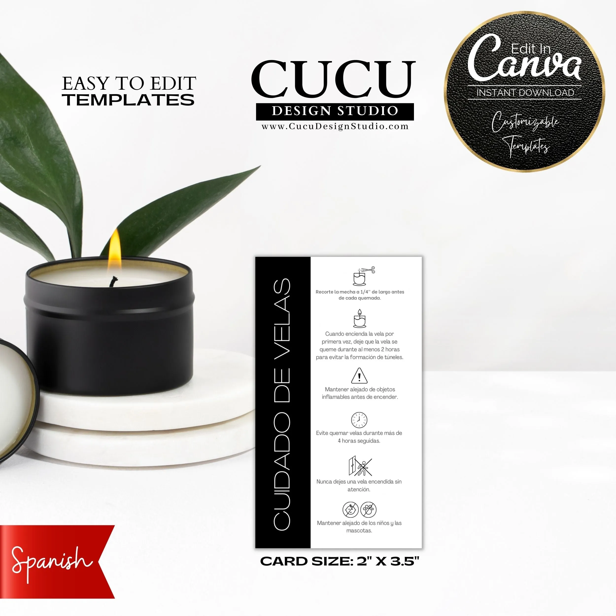 Spanish Customizable Candle Care Template Card |