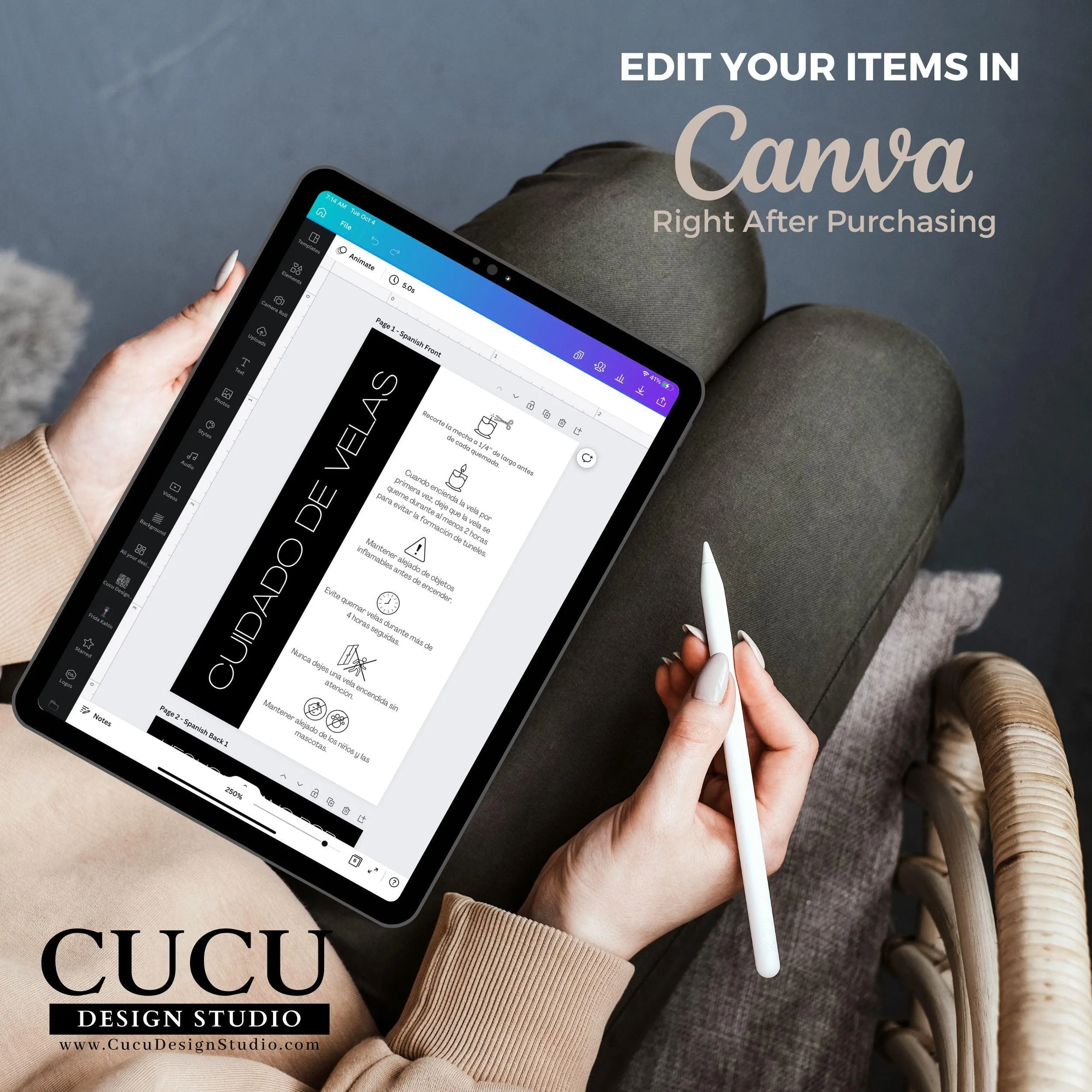 Spanish Customizable Candle Care Template Card |