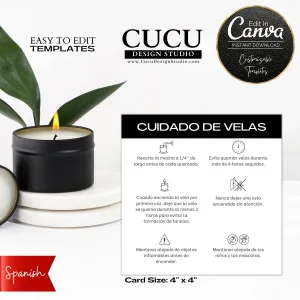 Spanish Minimalist Black White Candle Care Card Template