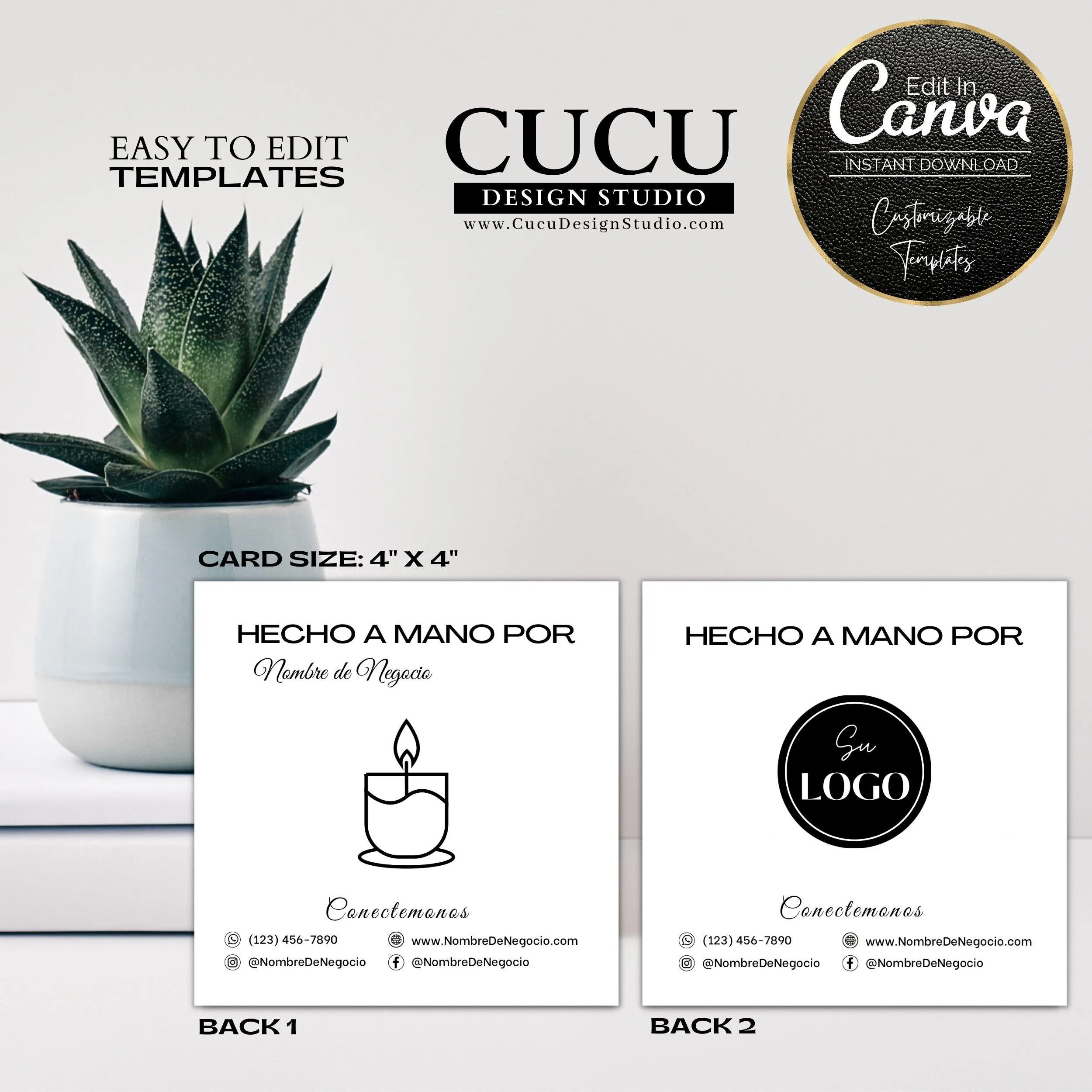 Spanish Minimalist Black White Candle Care Card Template
