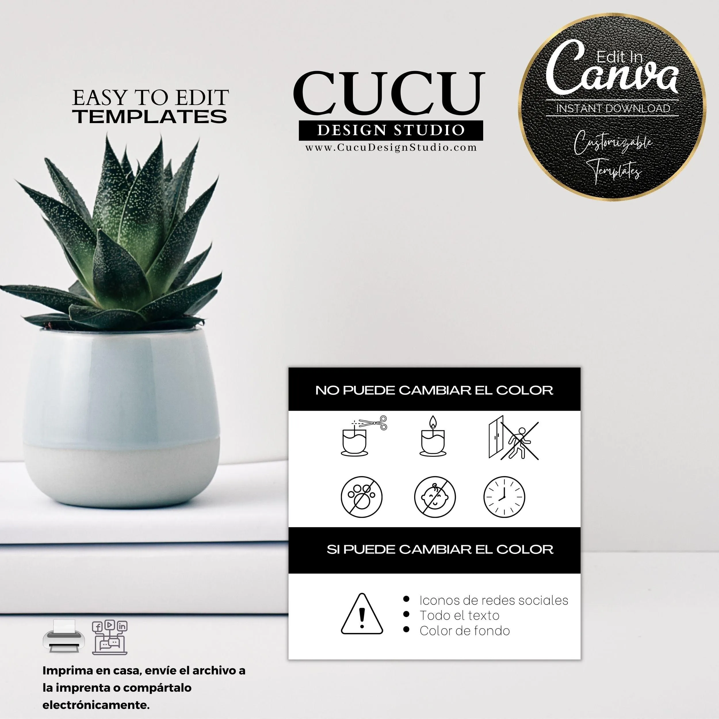 Spanish Minimalist Black White Candle Care Card Template