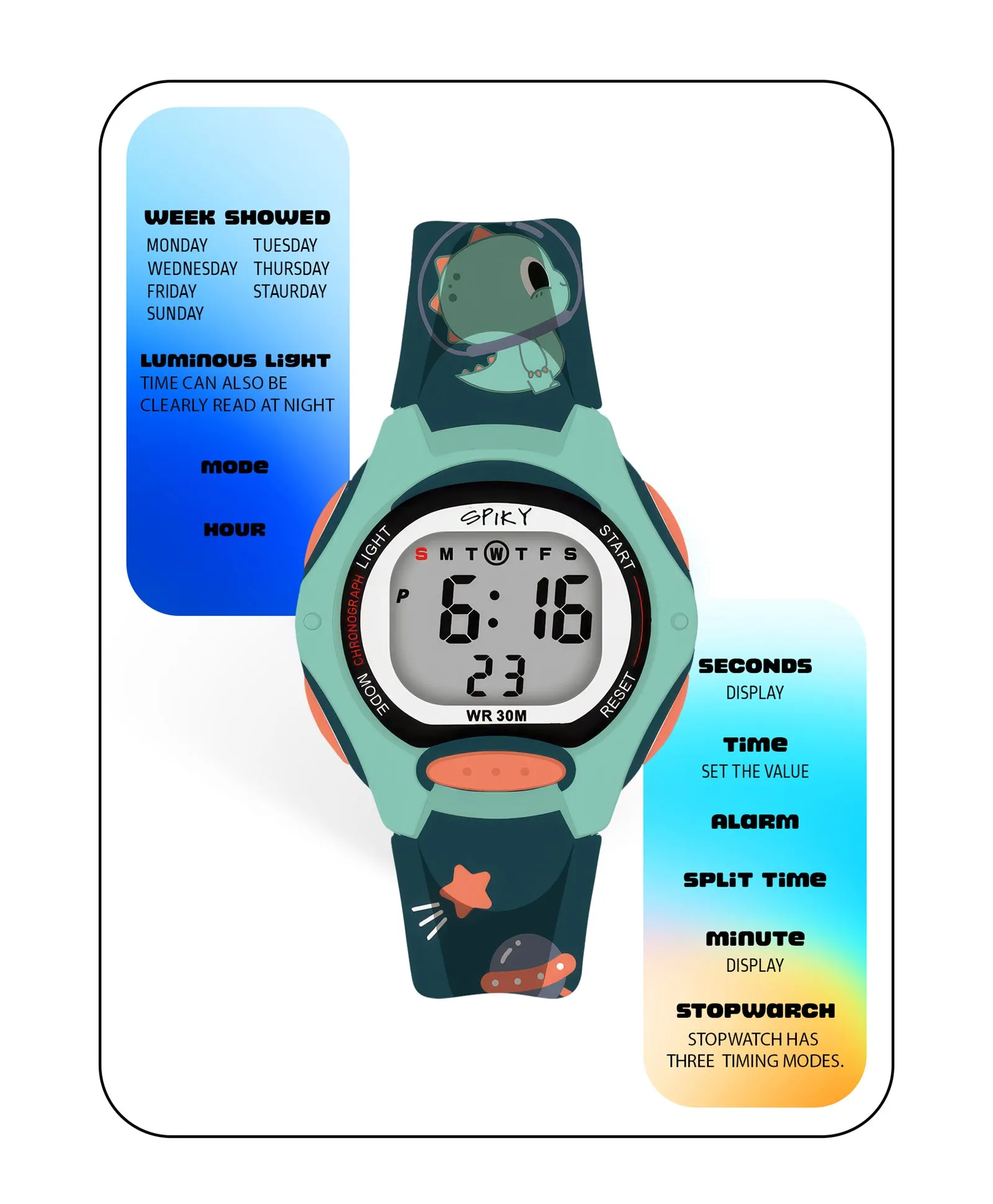 Spiky Eva18 Printed Strap Round Sports Digital Watch - Pink