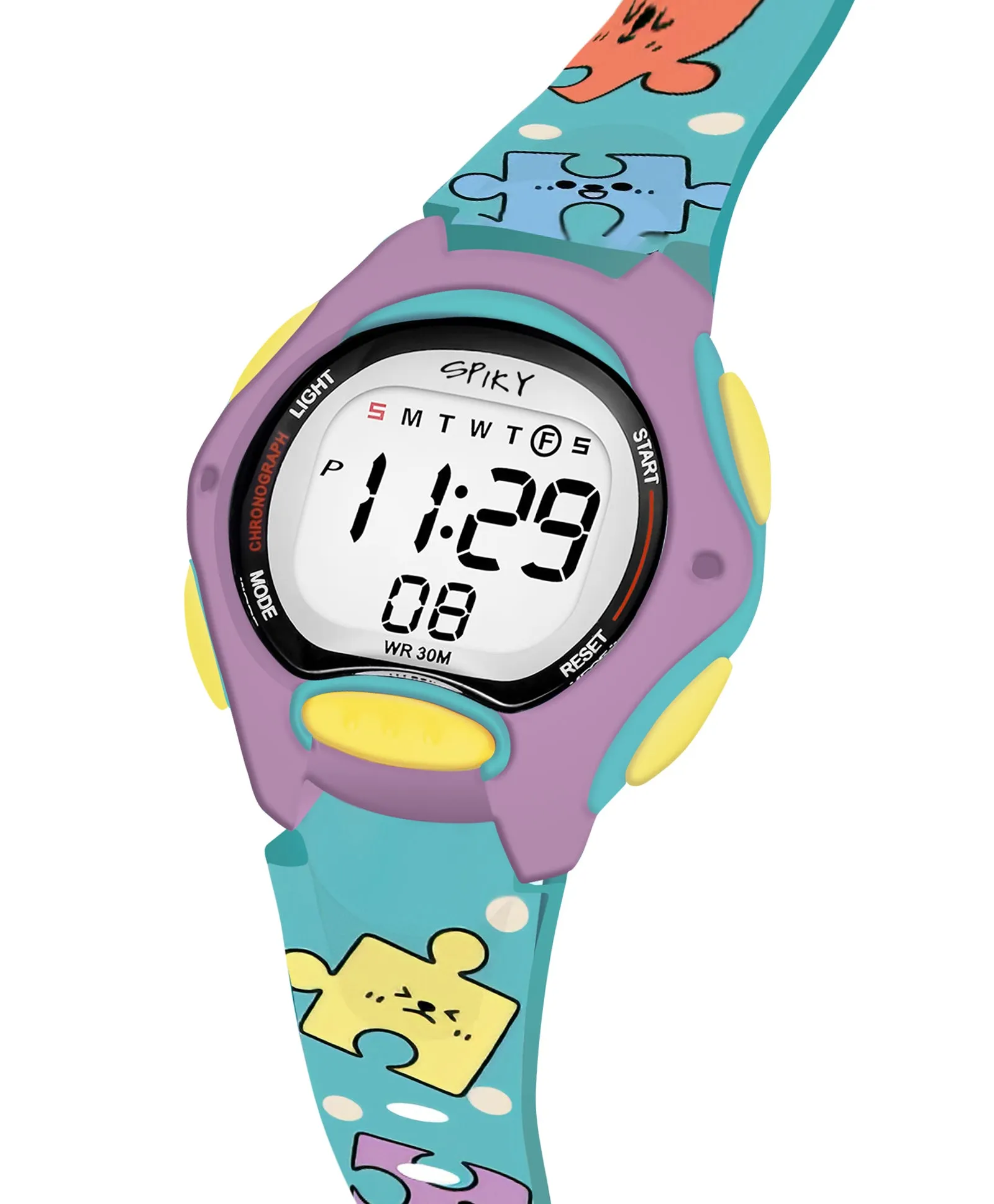Spiky Eva18 Printed Strap Round Sports Digital Watch - Pink