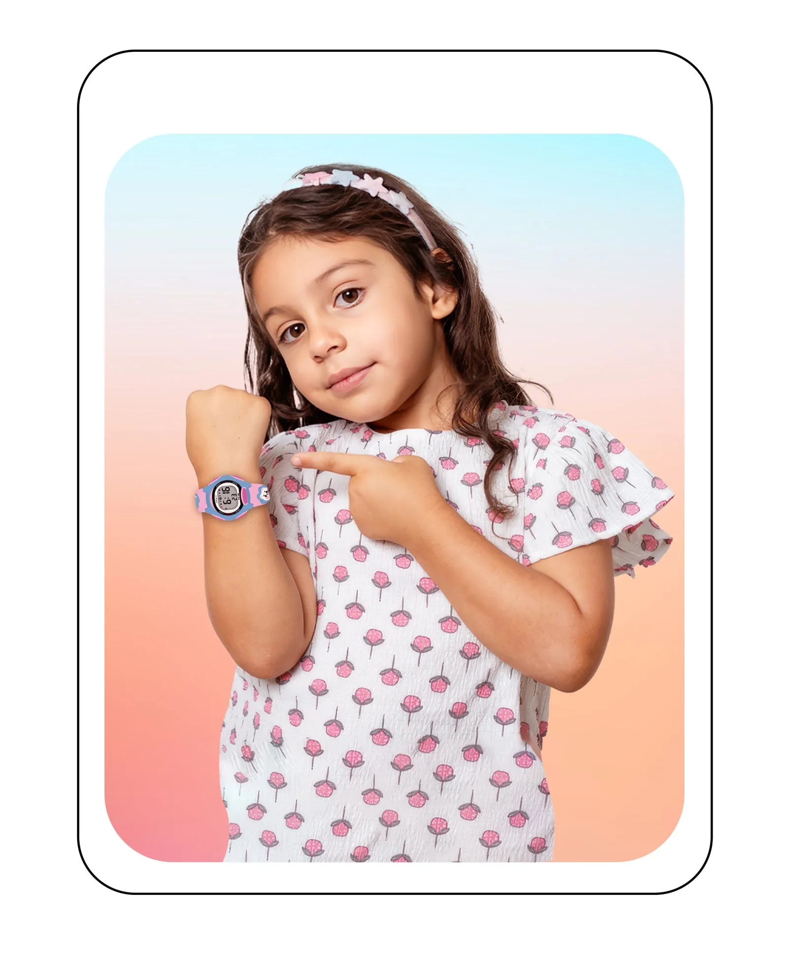 Spiky Eva18 Printed Strap Round Sports Digital Watch - Pink