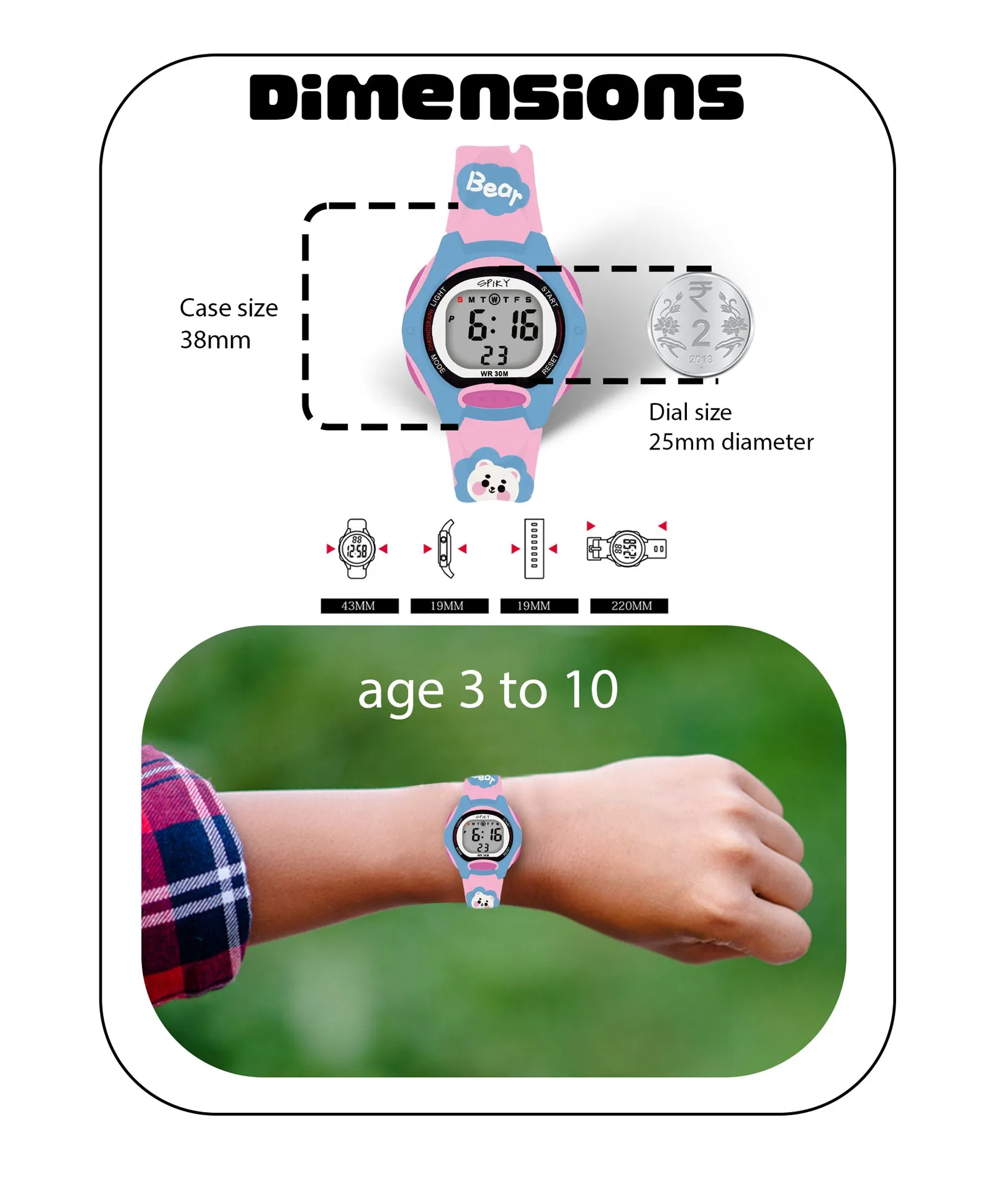 Spiky Eva18 Printed Strap Round Sports Digital Watch - Pink