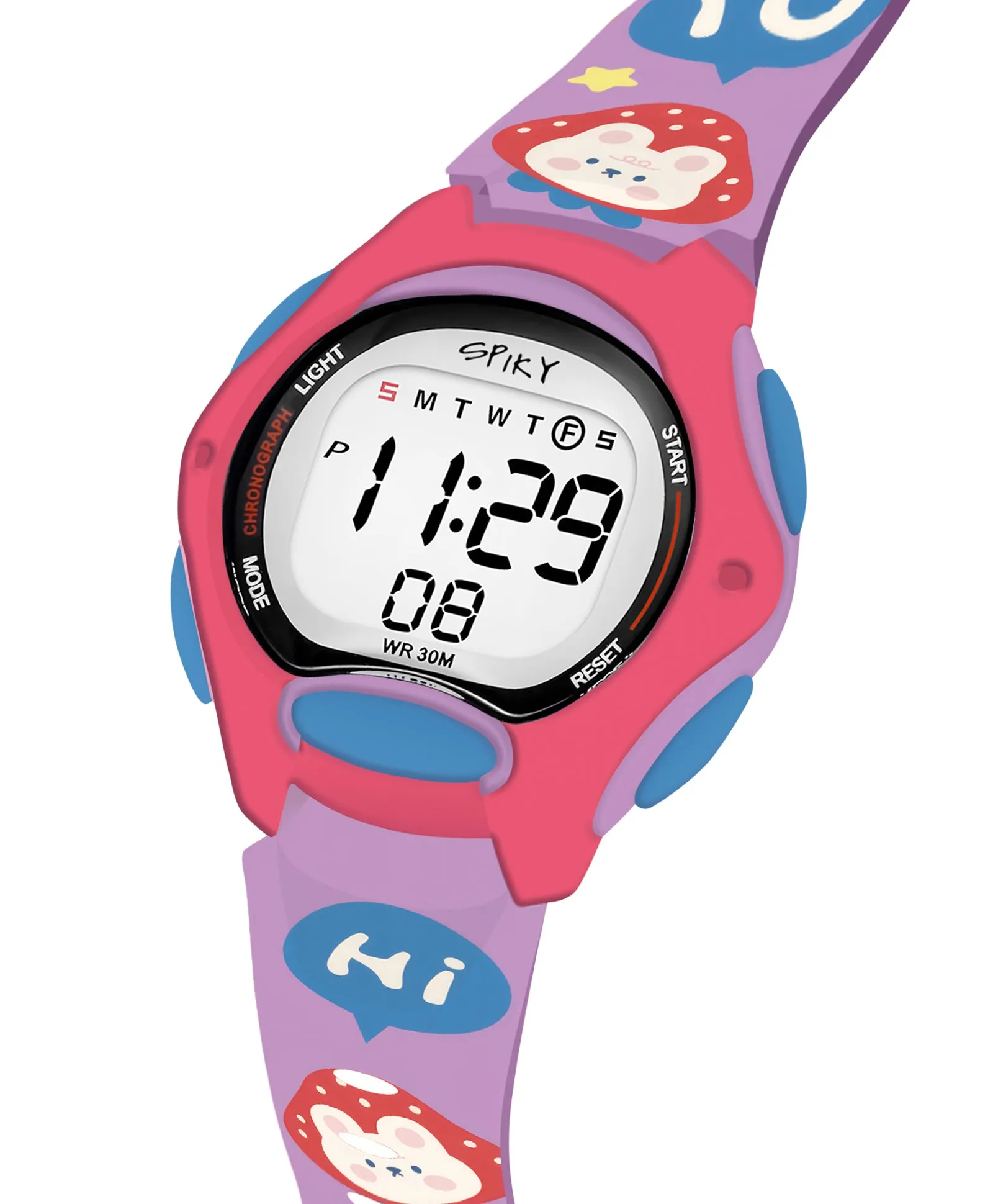 Spiky Eva18 Printed Strap Round Sports Digital Watch - Pink