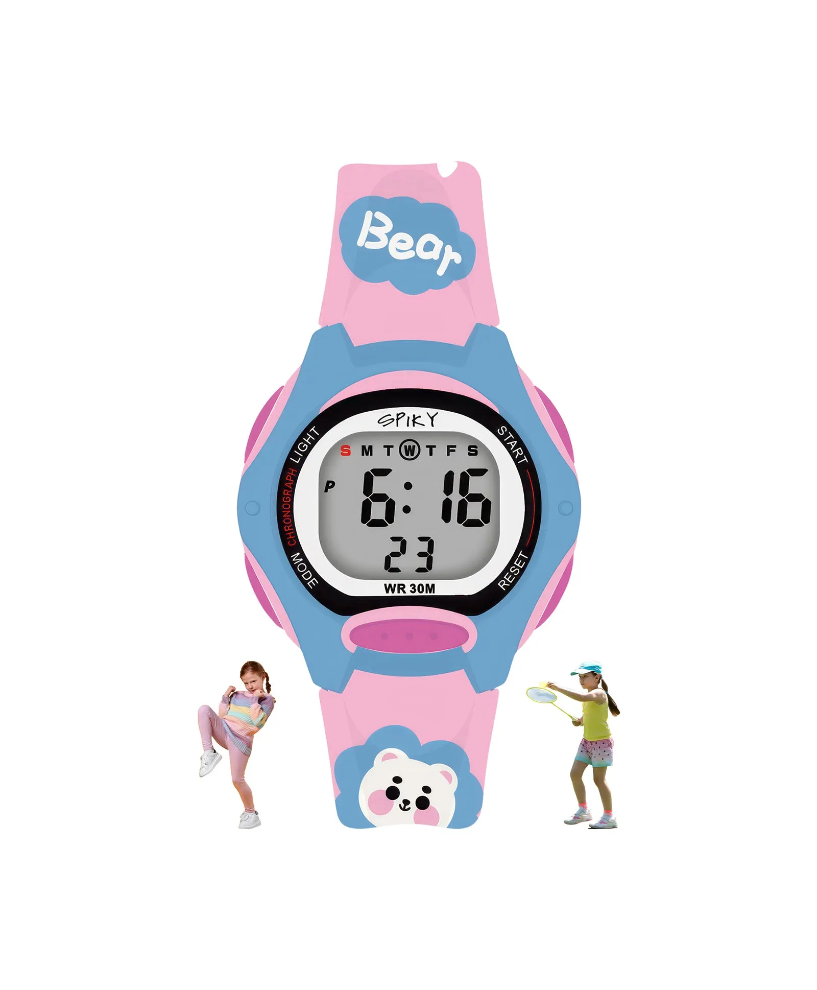 Spiky Eva18 Printed Strap Round Sports Digital Watch - Pink