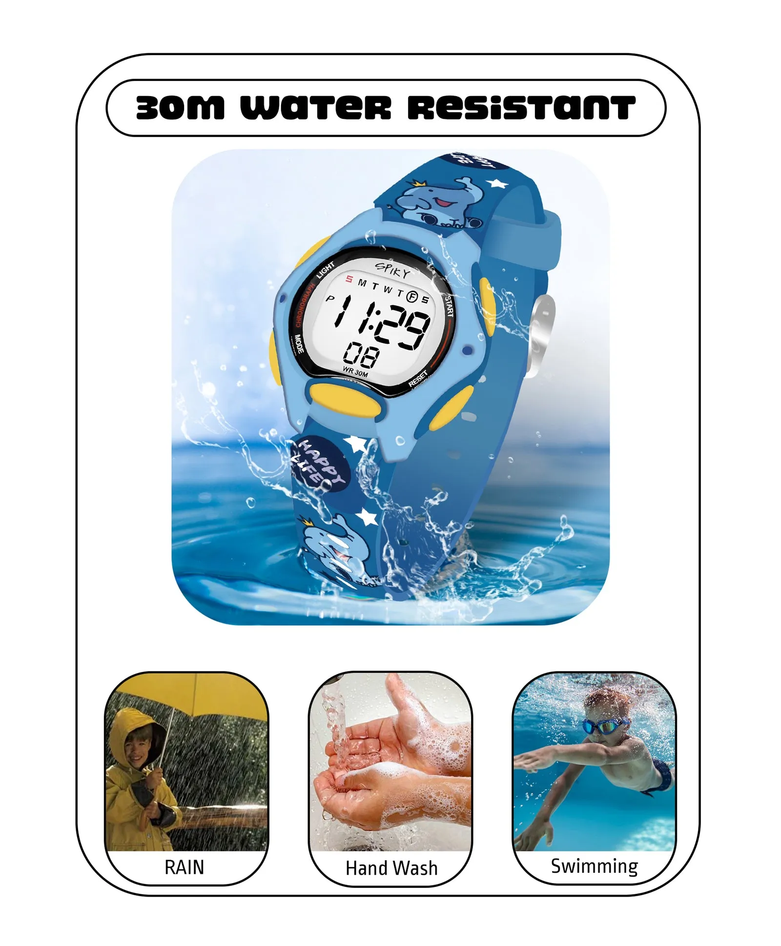 Spiky Eva18 Printed Strap Round Sports Digital Watch - Pink