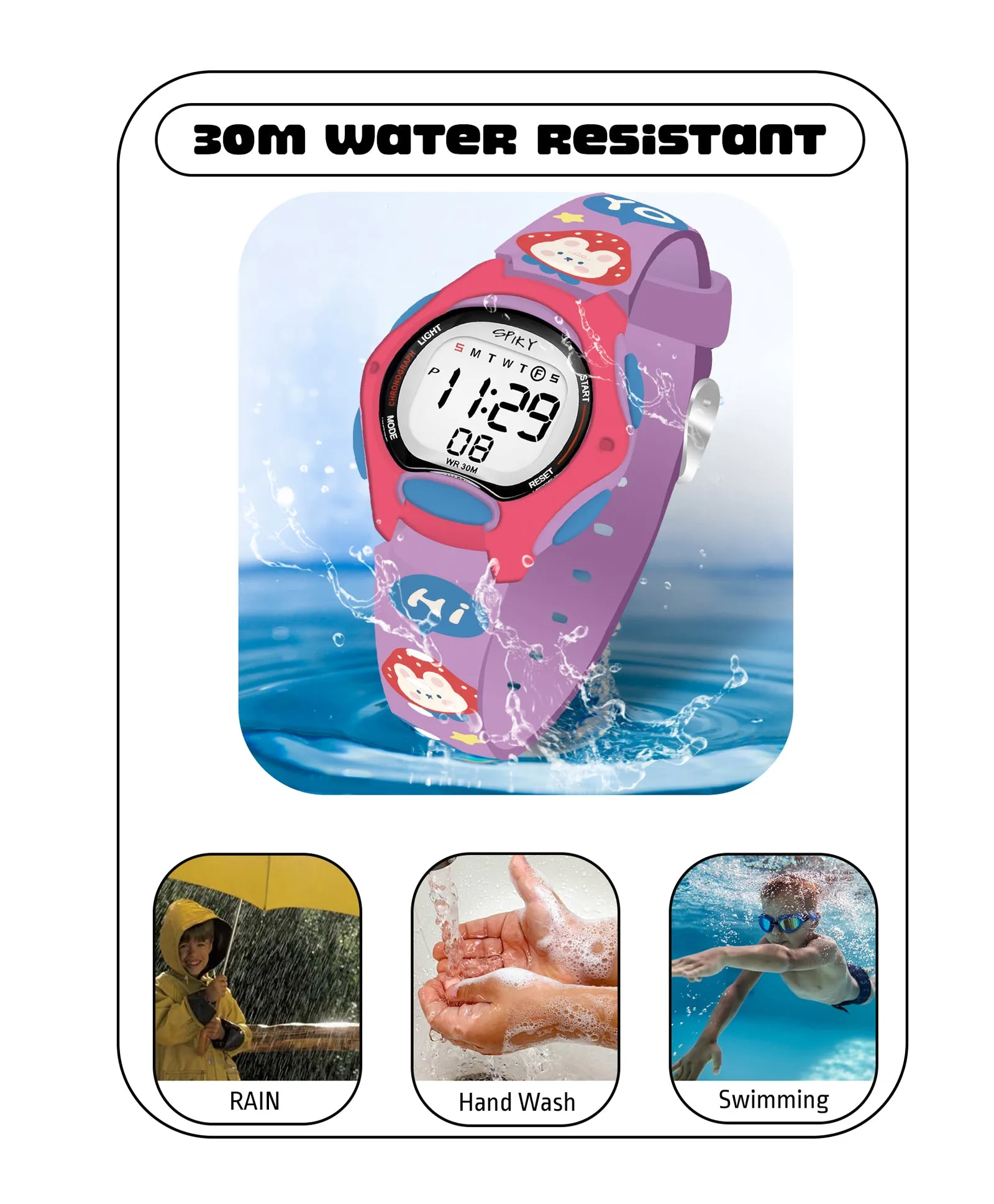 Spiky Eva18 Printed Strap Round Sports Digital Watch - Pink