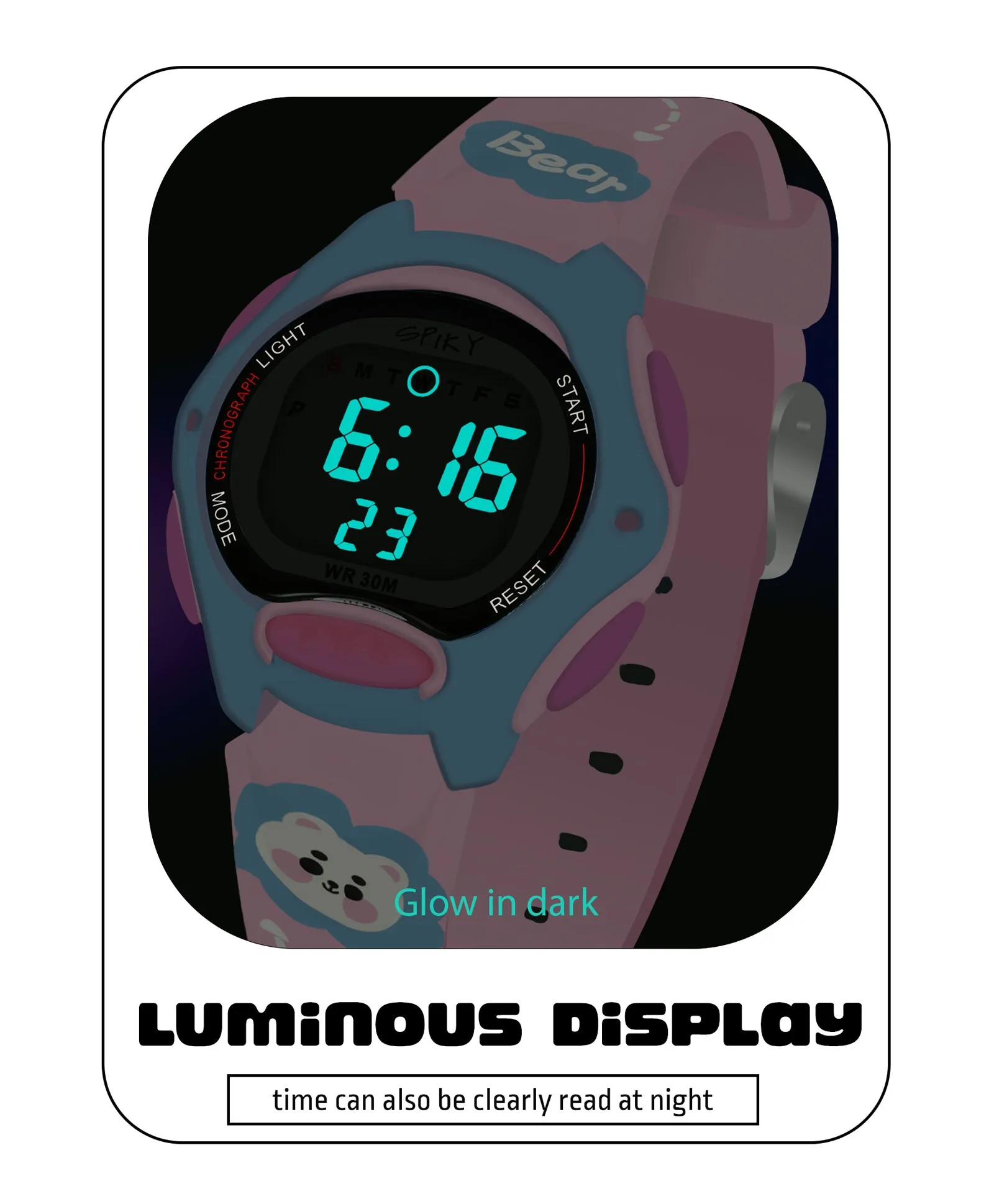 Spiky Eva18 Printed Strap Round Sports Digital Watch - Pink