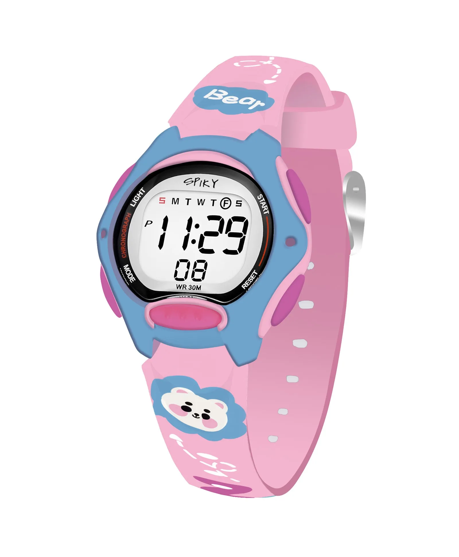 Spiky Eva18 Printed Strap Round Sports Digital Watch - Pink