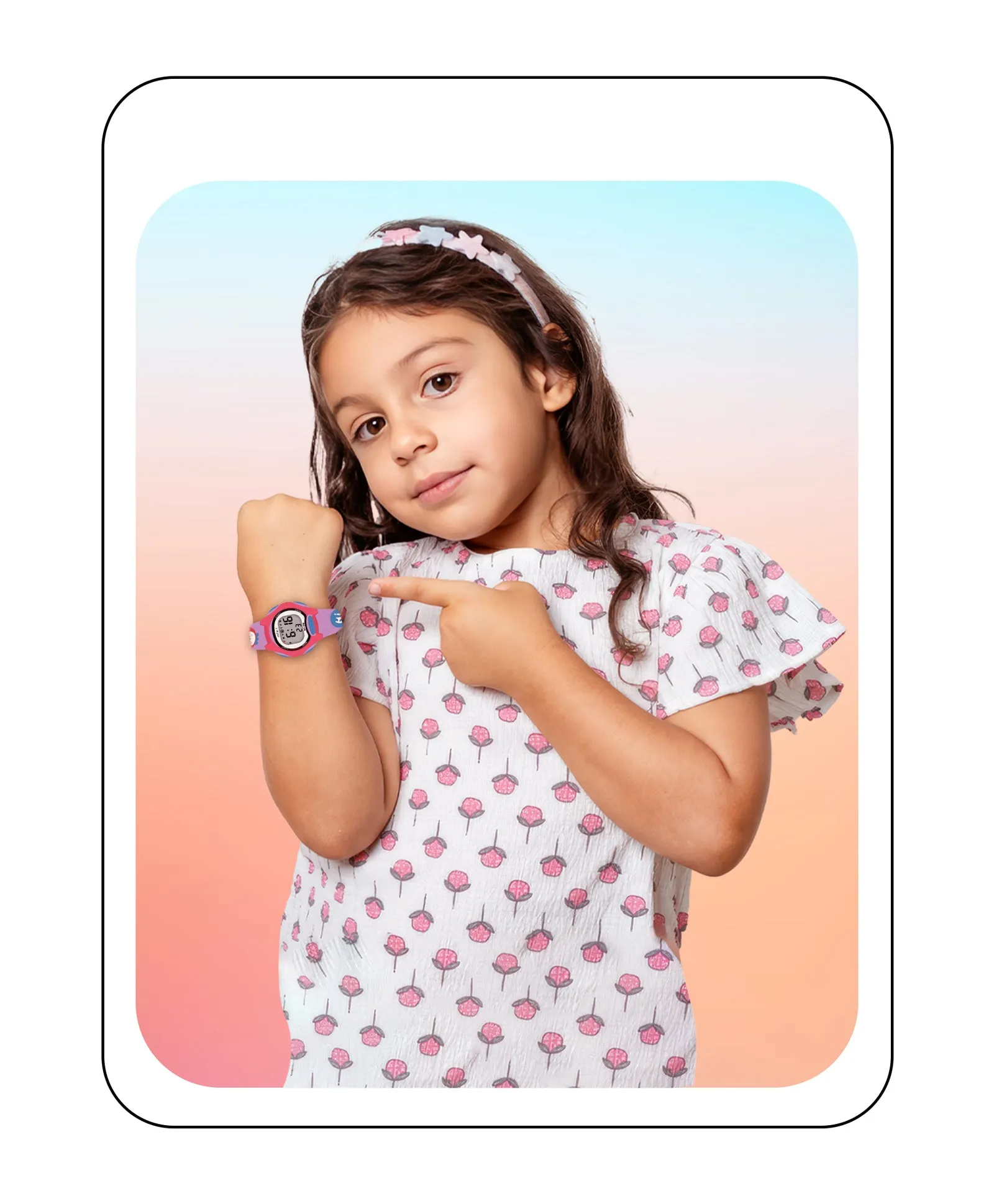 Spiky Eva18 Printed Strap Round Sports Digital Watch - Pink