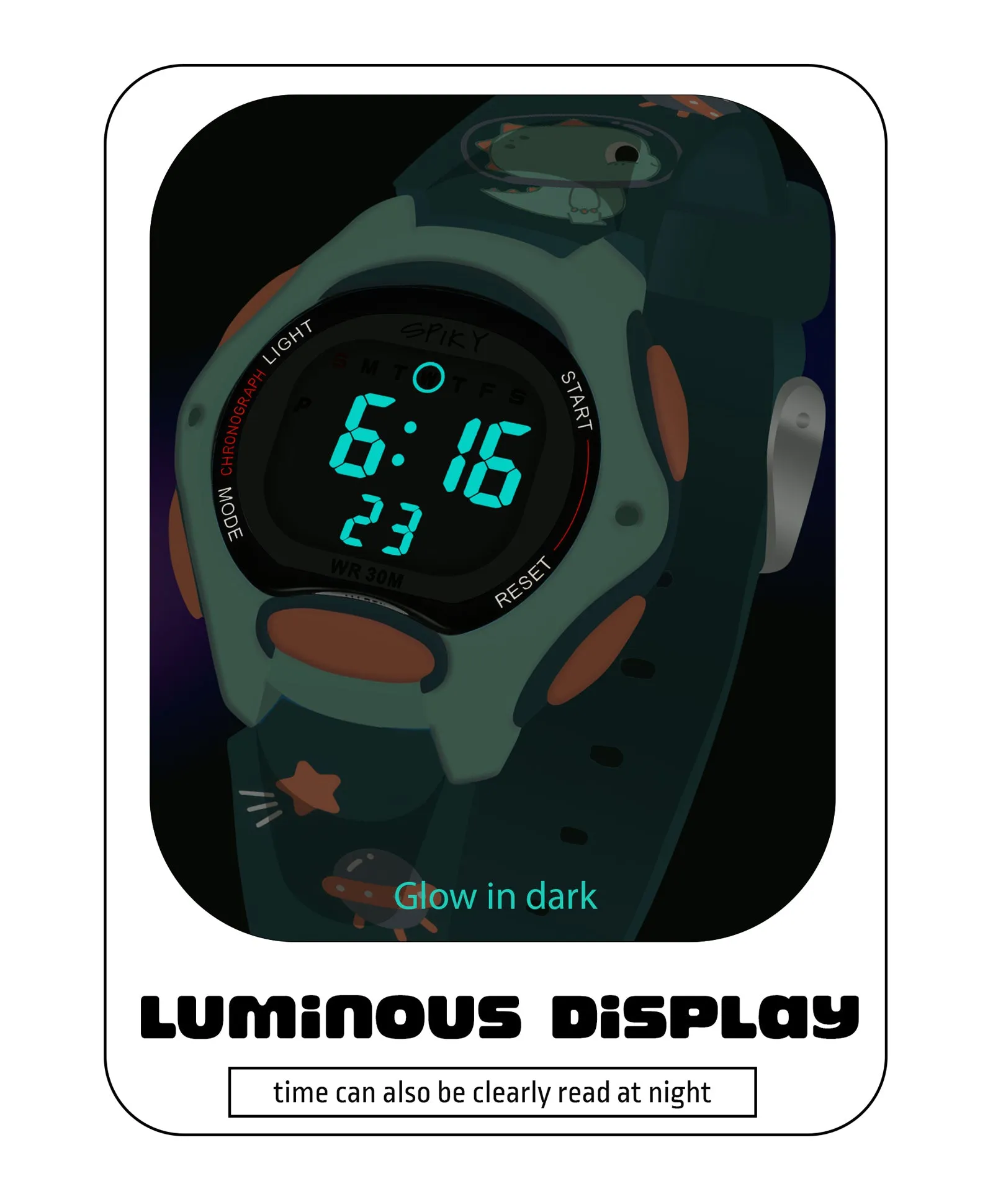 Spiky Eva18 Printed Strap Round Sports Digital Watch - Pink